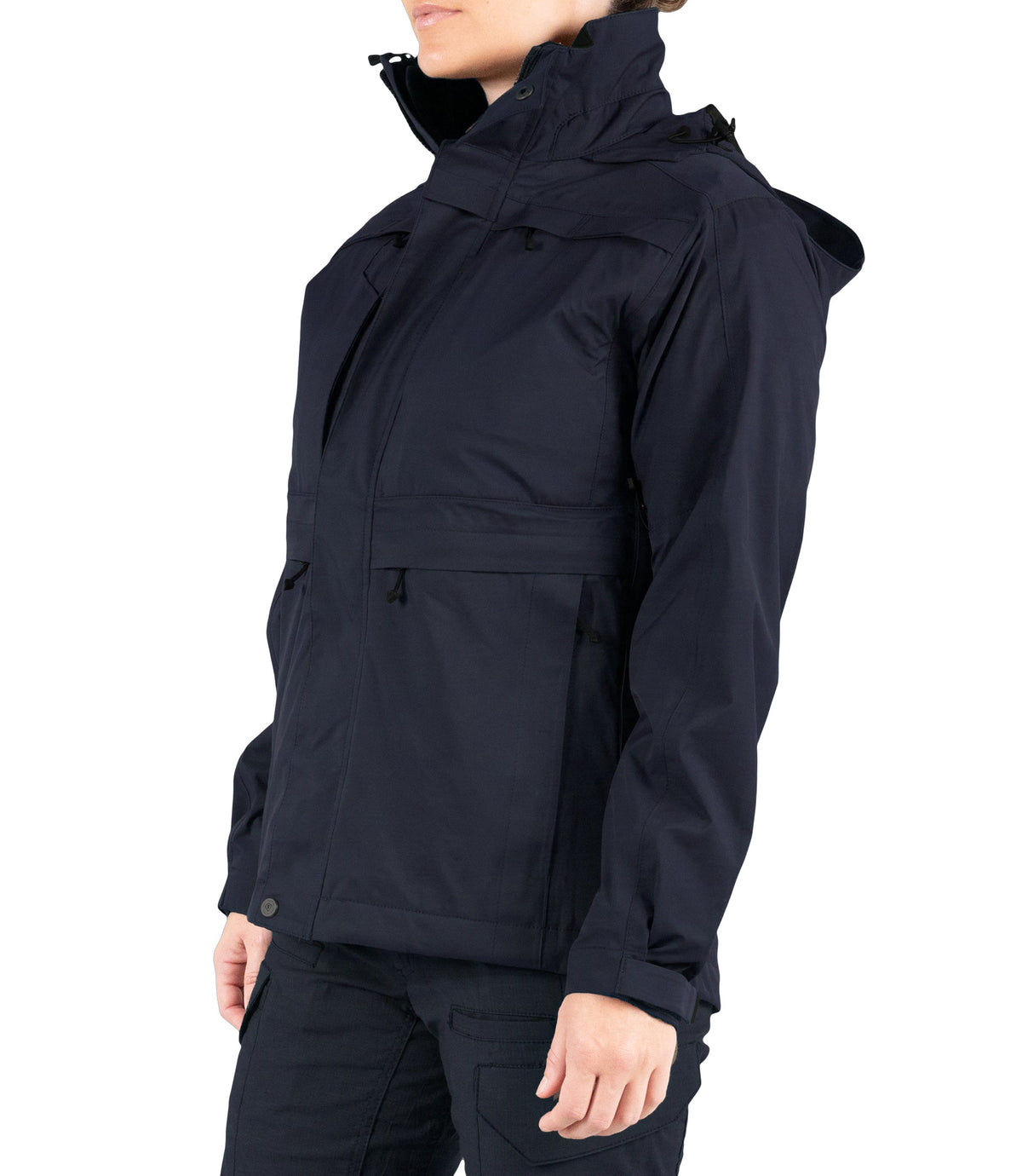 Left front side view of Womens Tactix 3-In-1 System Parka in Midnight Navy|color_midnight navy