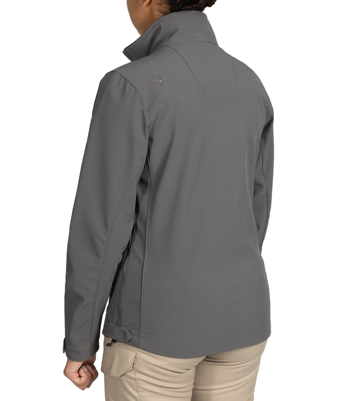 Left back side view of Womens Tactix Softshell Jacket in Wolf Grey|color_wolf grey