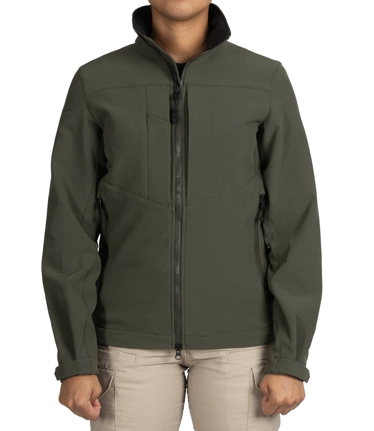 Front view of Womens Tactix Softshell Jacket in OD Green|color_od green