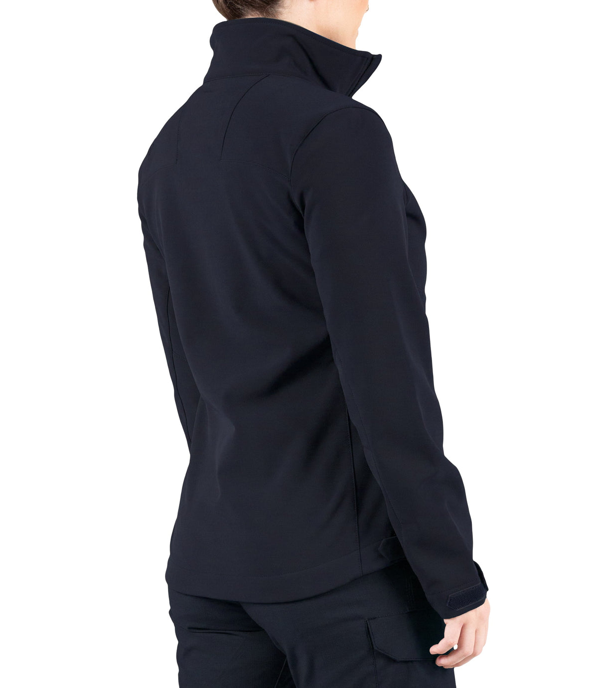 Right back side view of Womens Tactix Softshell Jacket in Midnight Navy|color_midnight navy