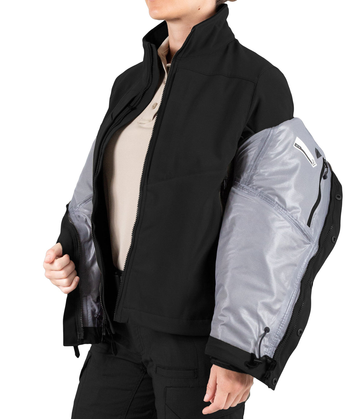 Softshell Jacket Zip Out for Womens Tactix 3-In-1 System Jacket in Black|color_black