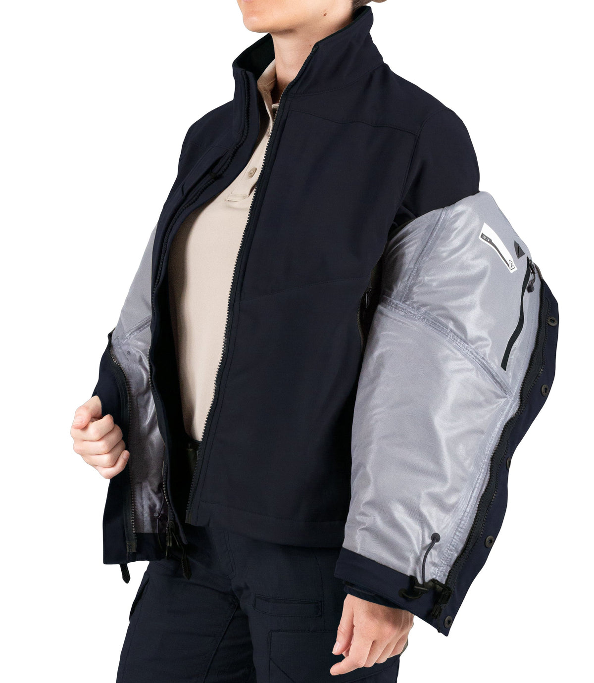 Softshell Jacket Side Zip for Womens Tactix 3-In-1 System Jacket in Midnight Navy|color_midnight navy