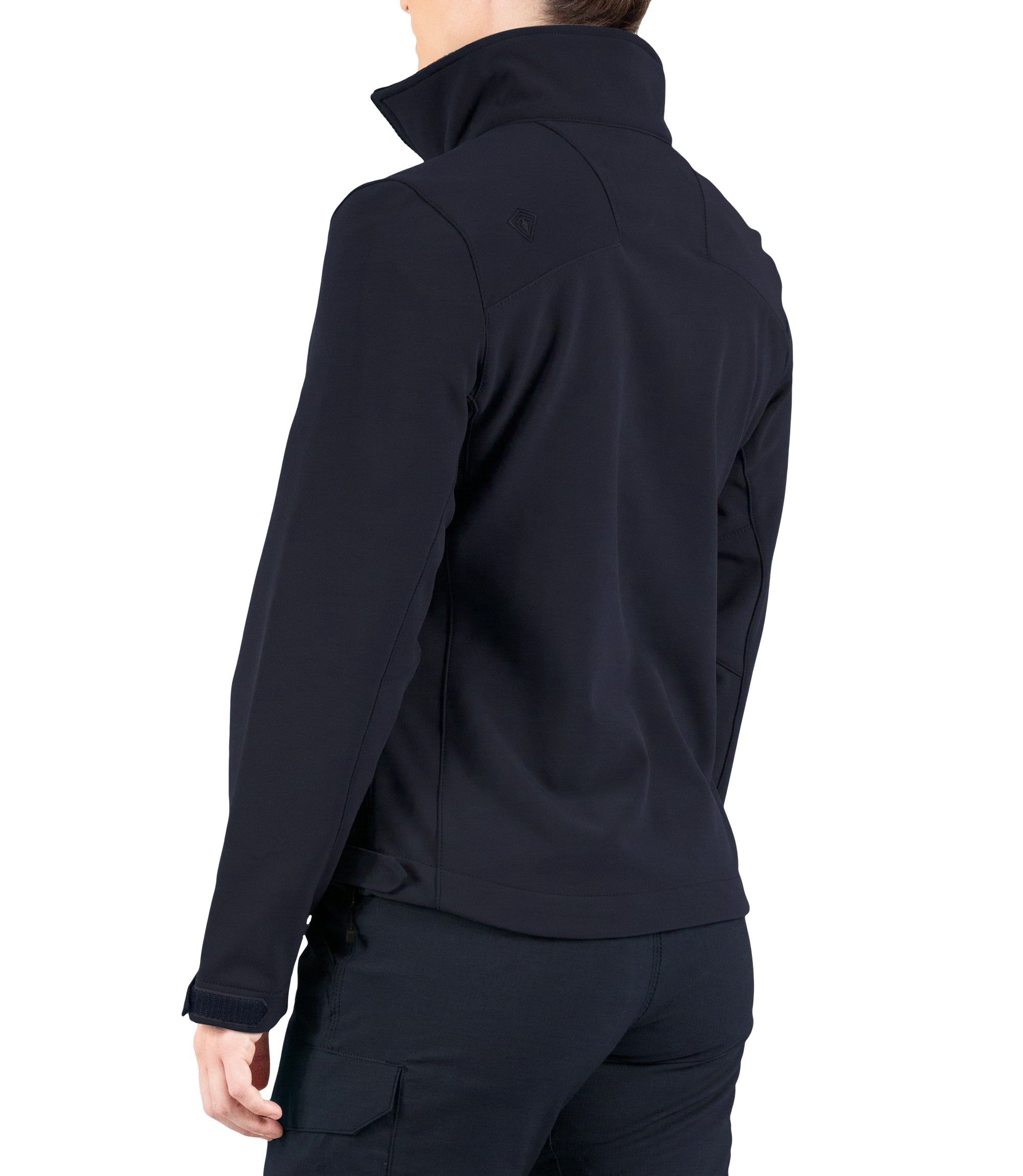 Left back side of Womens Tactix Softshell Jacket in Midnight Navy|color_midnight navy