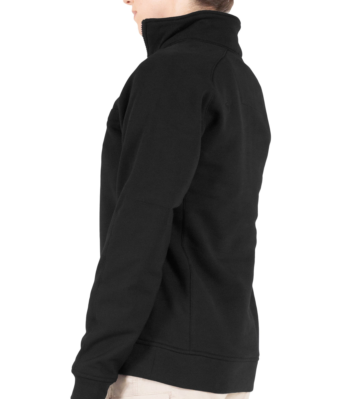 Side of Womens Cotton Job Shirt Quarter Zip in Black|color_black