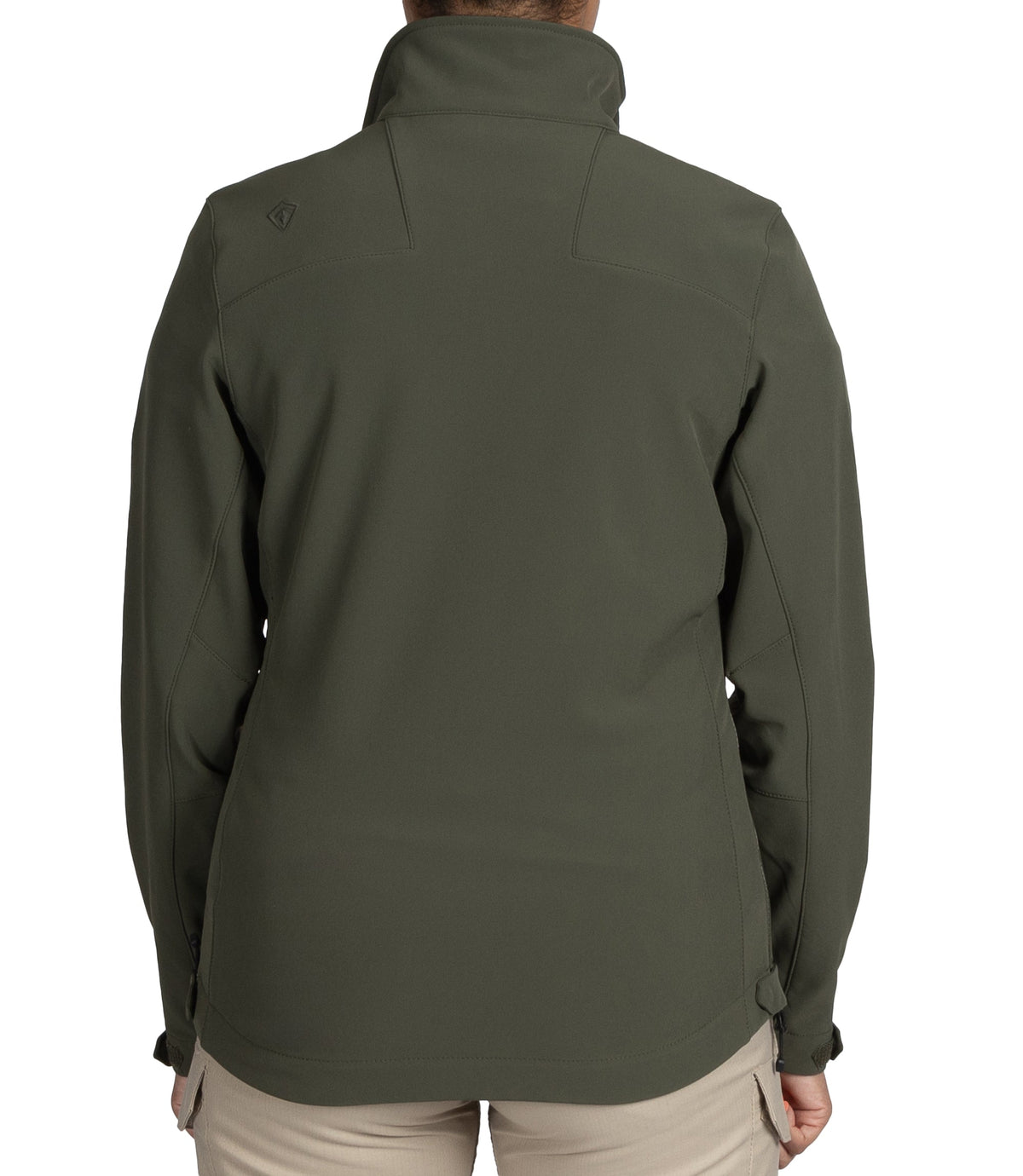 Back side view of Womens Tactix Softshell Jacket in OD Green |color_od green