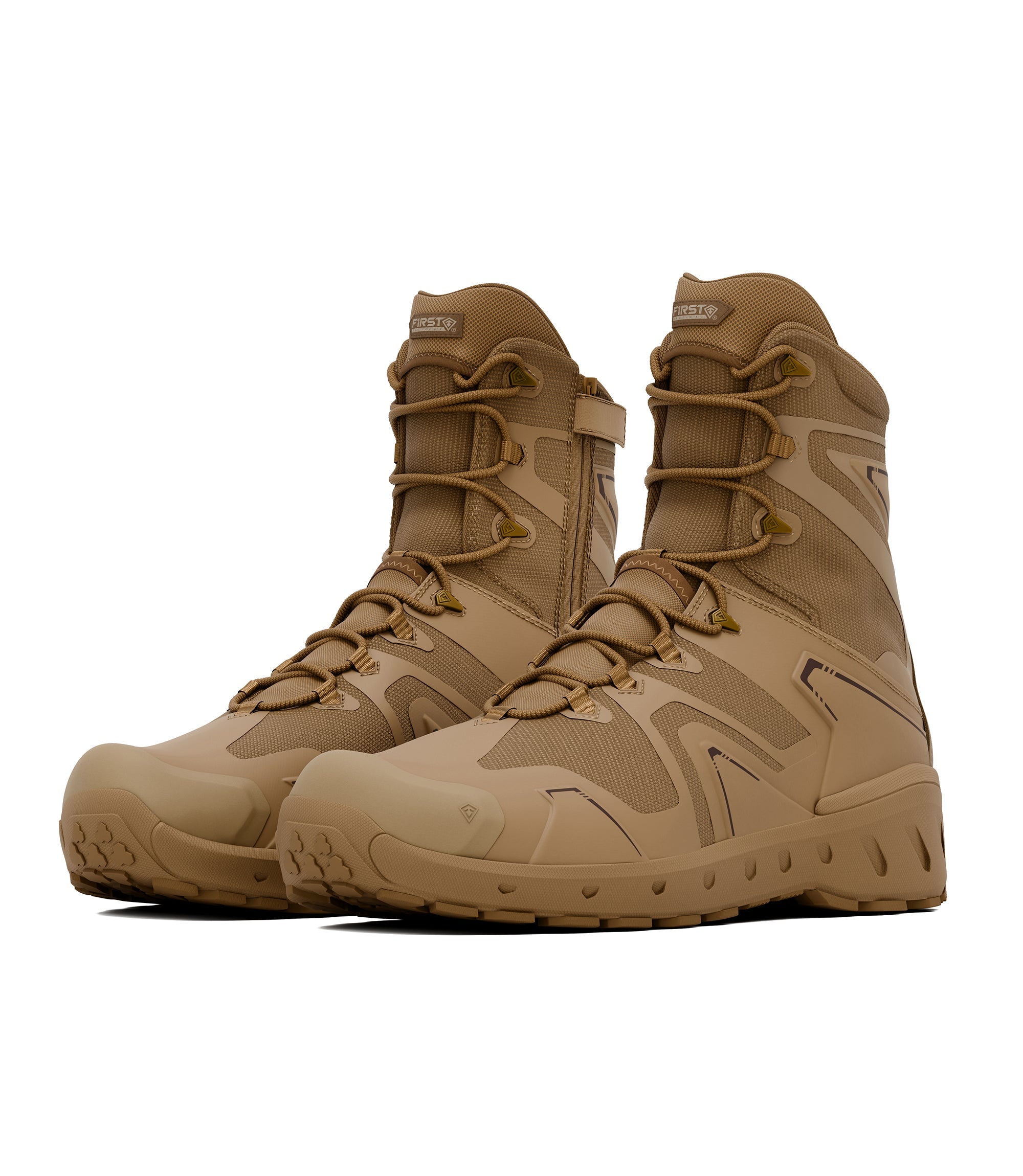 Right side by side boot view of 8 inch side-zip boot in color coyote|color_coyote