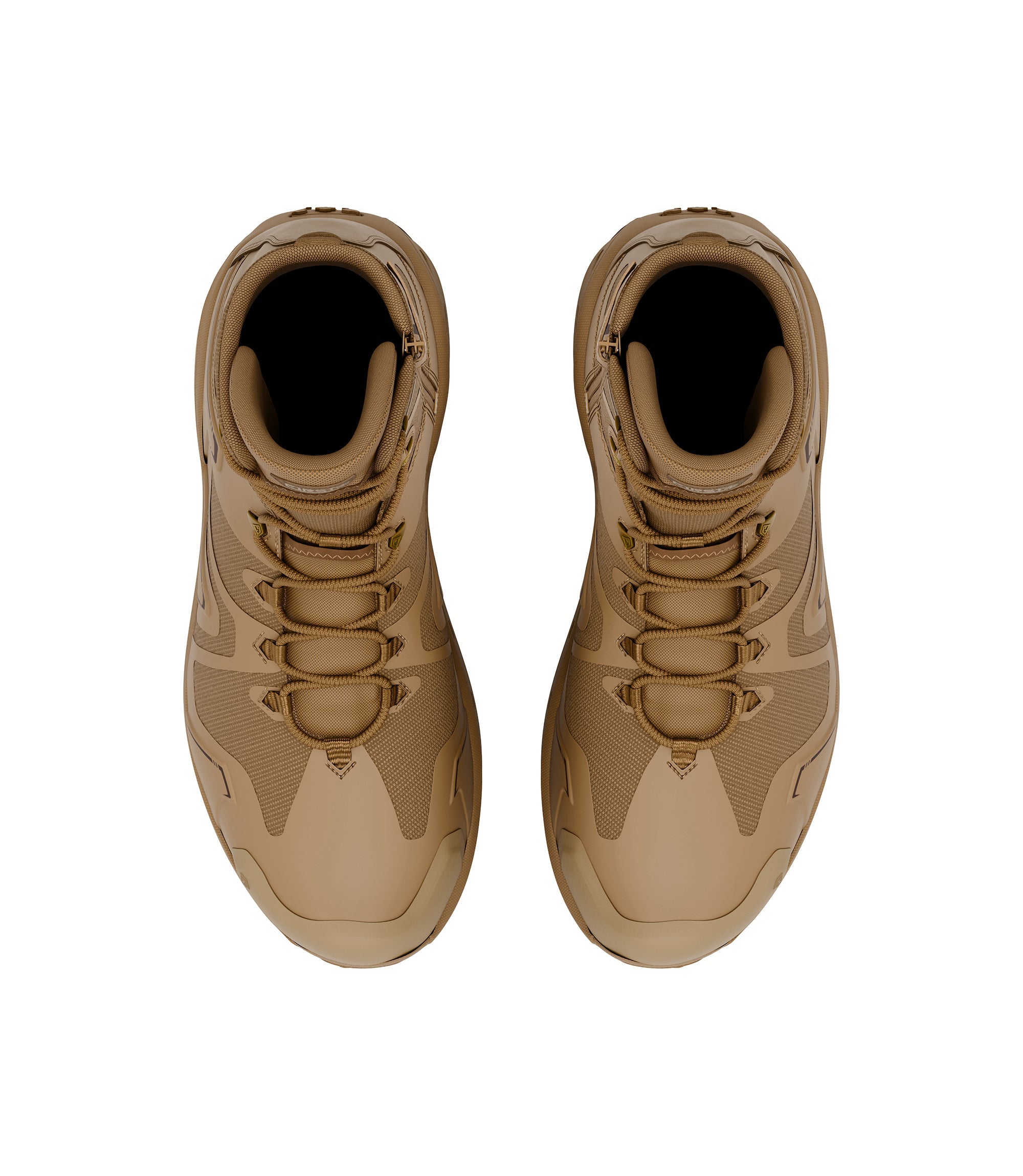 Top view of side by side boot view of 8 inch side-zip boot in color coyote|color_coyote