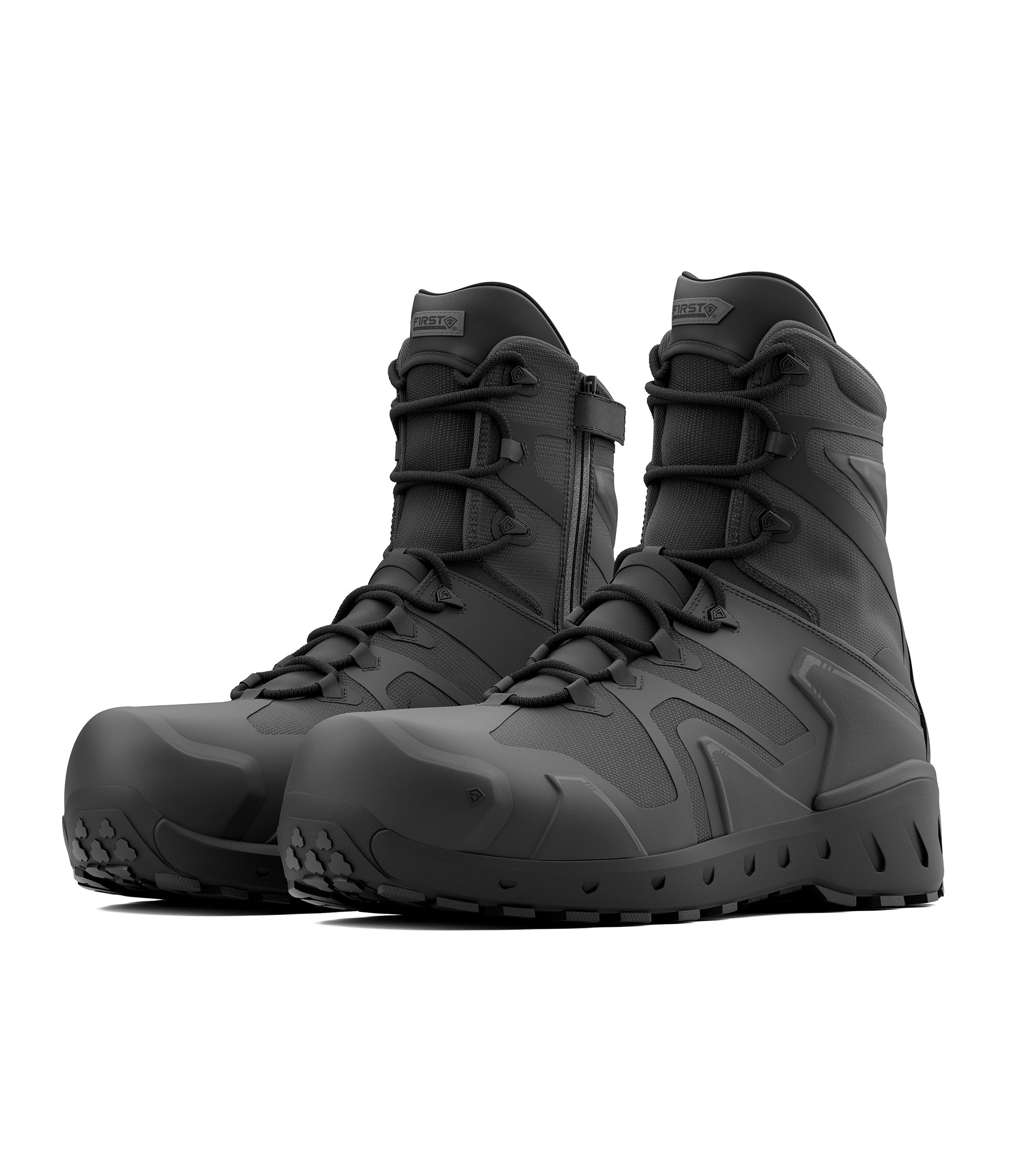 Side by side photo of Men's 8" AERO-TAC Safety Toe Side-Zip Boot in black|color_black