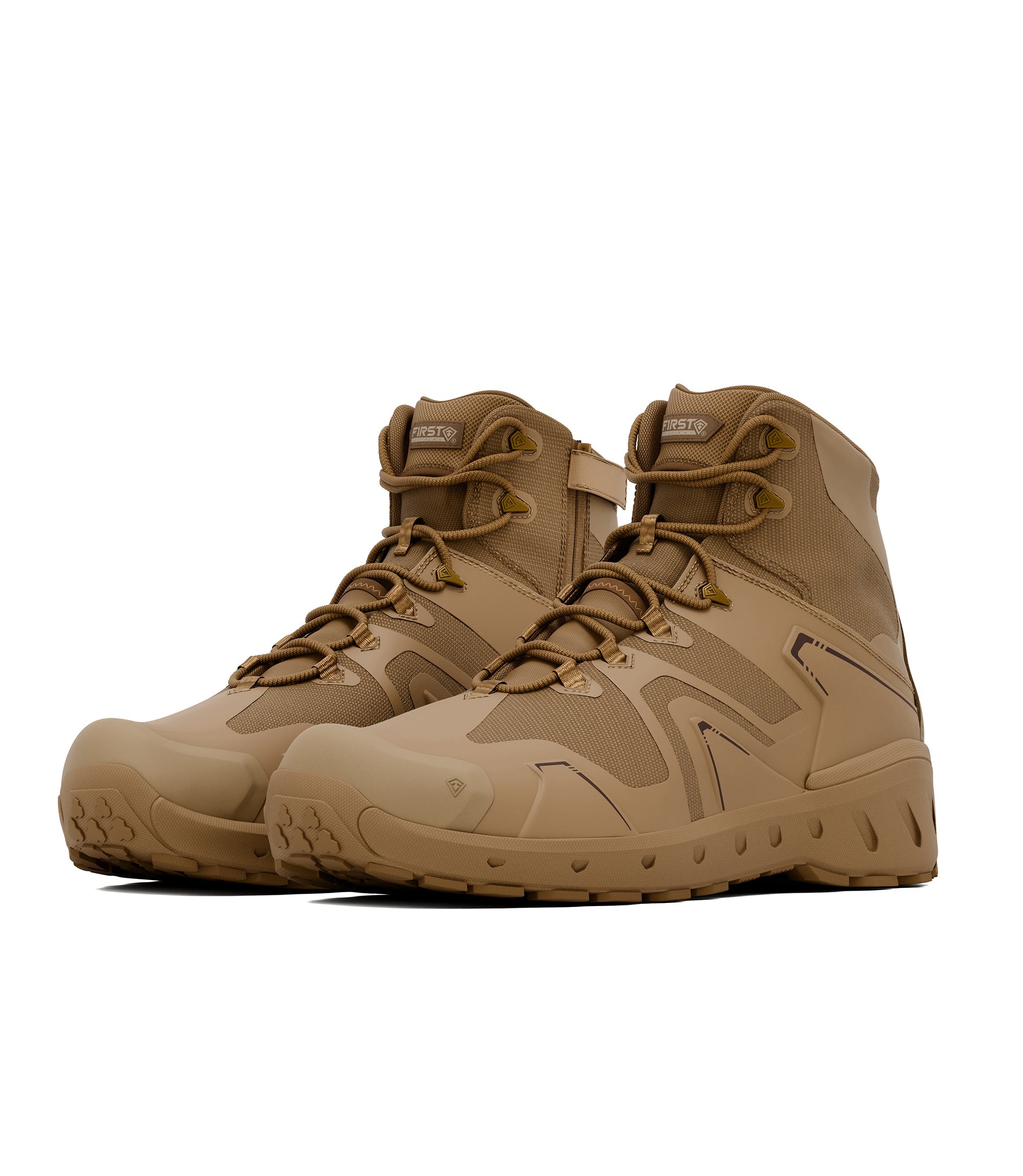 Right side by side boot view of 5 inch side-zip mid boot in color coyote|color_coyote