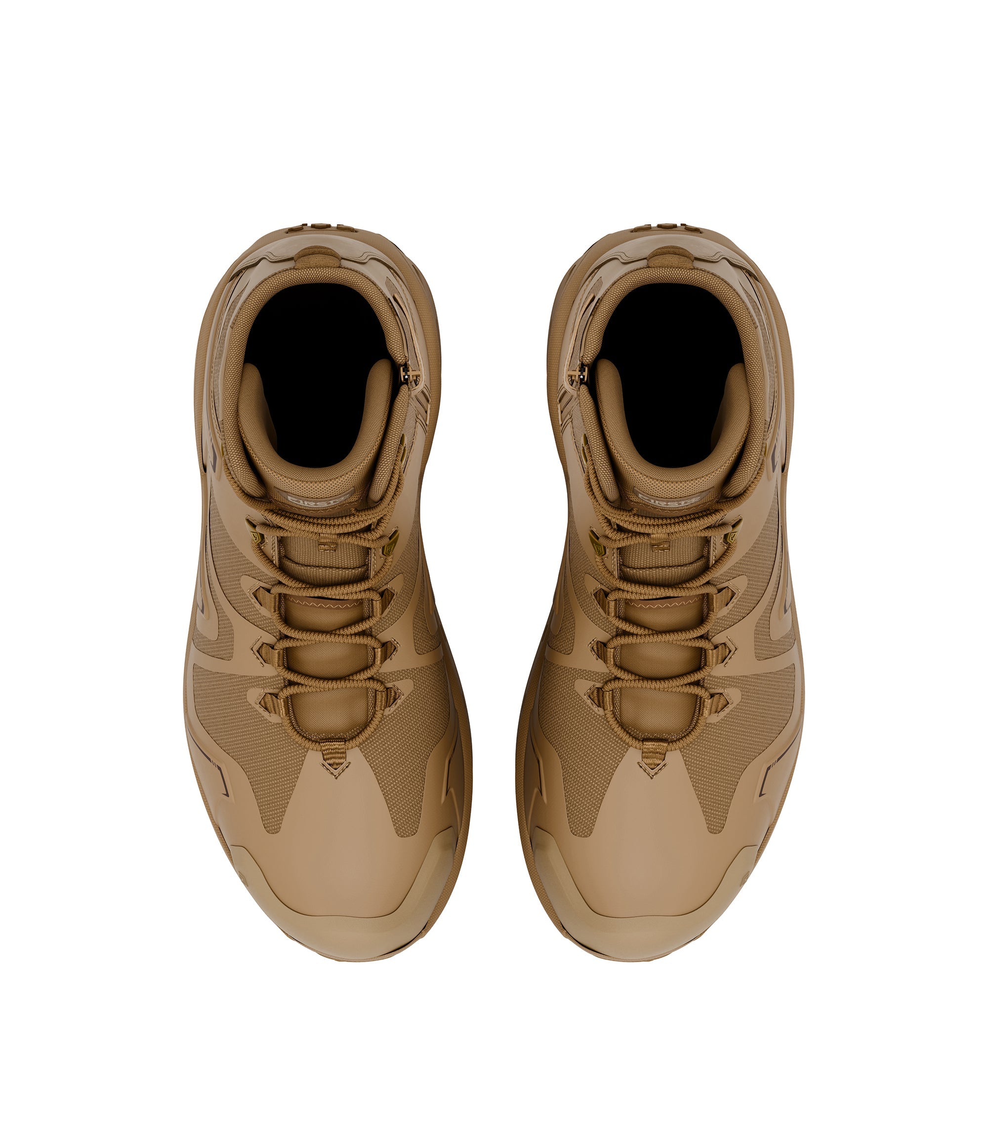 Top view of side by side boot view of 5 inch side-zip mid boot in color coyote|color_coyote