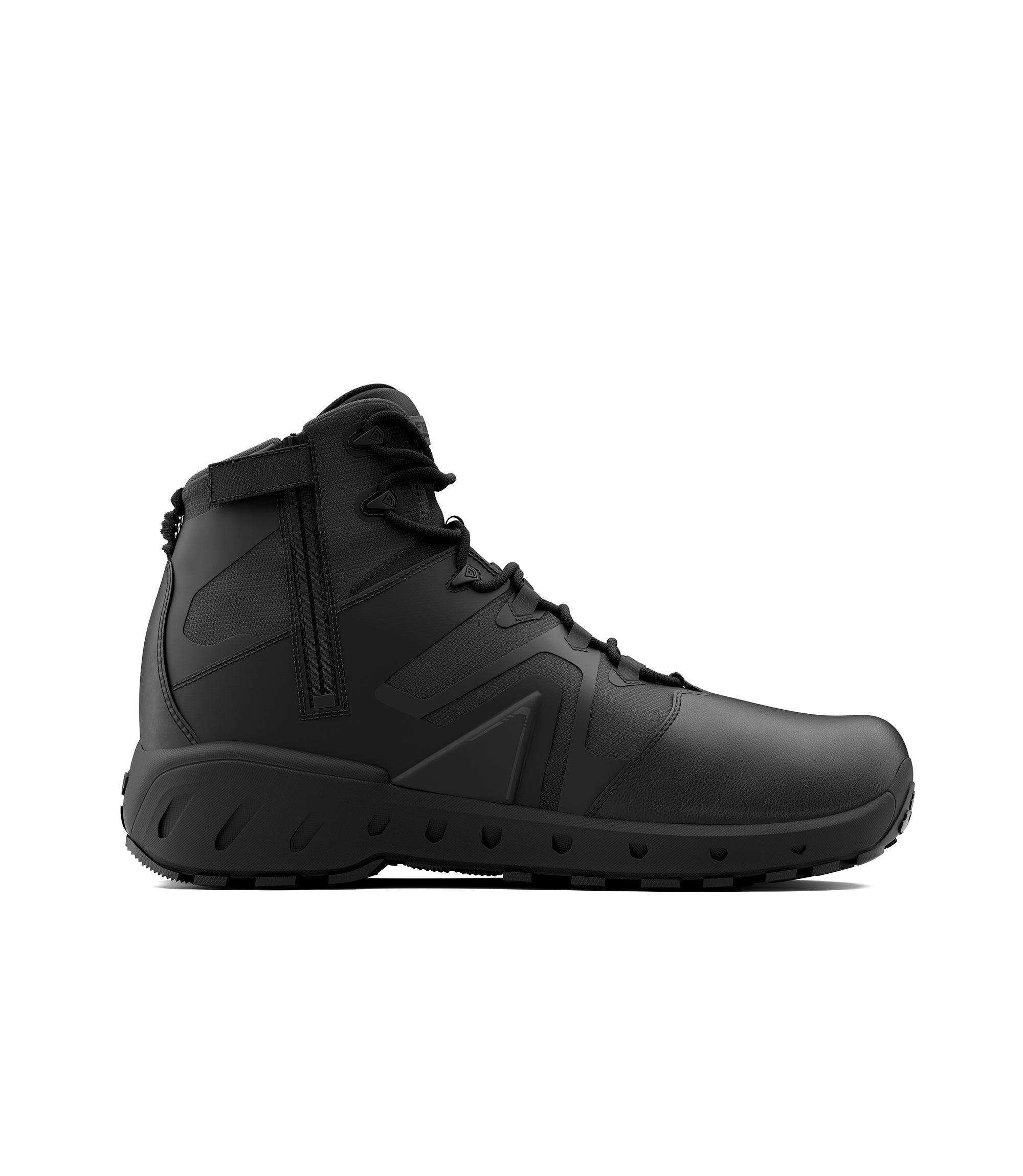 Left side view of 5 inch AERO-TAC polished side-zip boot in color black|color_black