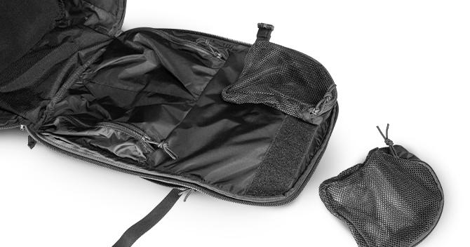 Interior hook and loop organizer pouches