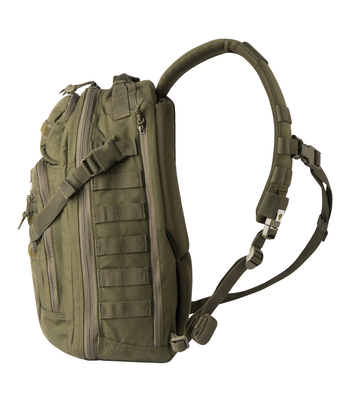Side of Crosshatch Sling Pack 19L in OD Green |color_od green