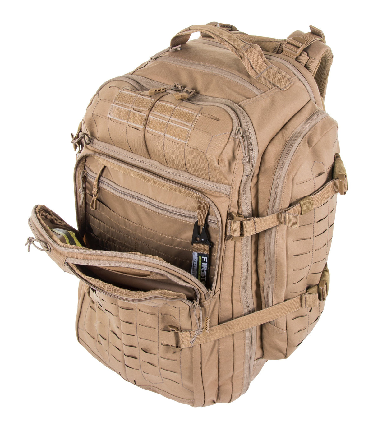 Unzipped Front of Tactix 3-Day Plus Backpack 62L in Coyote |color_coyote