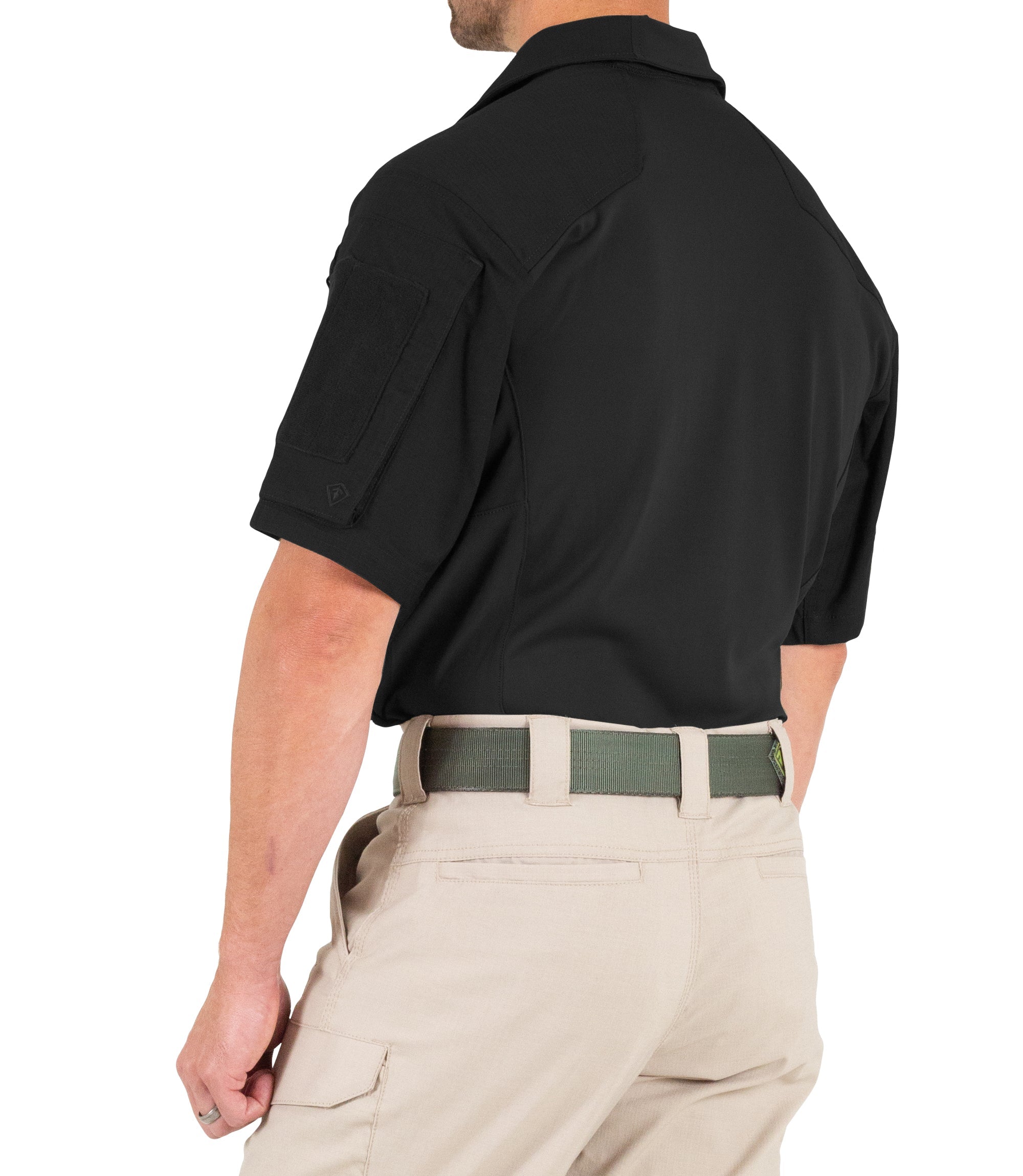 Side of Men's Defender Short Sleeve Shirt in Black |color_black