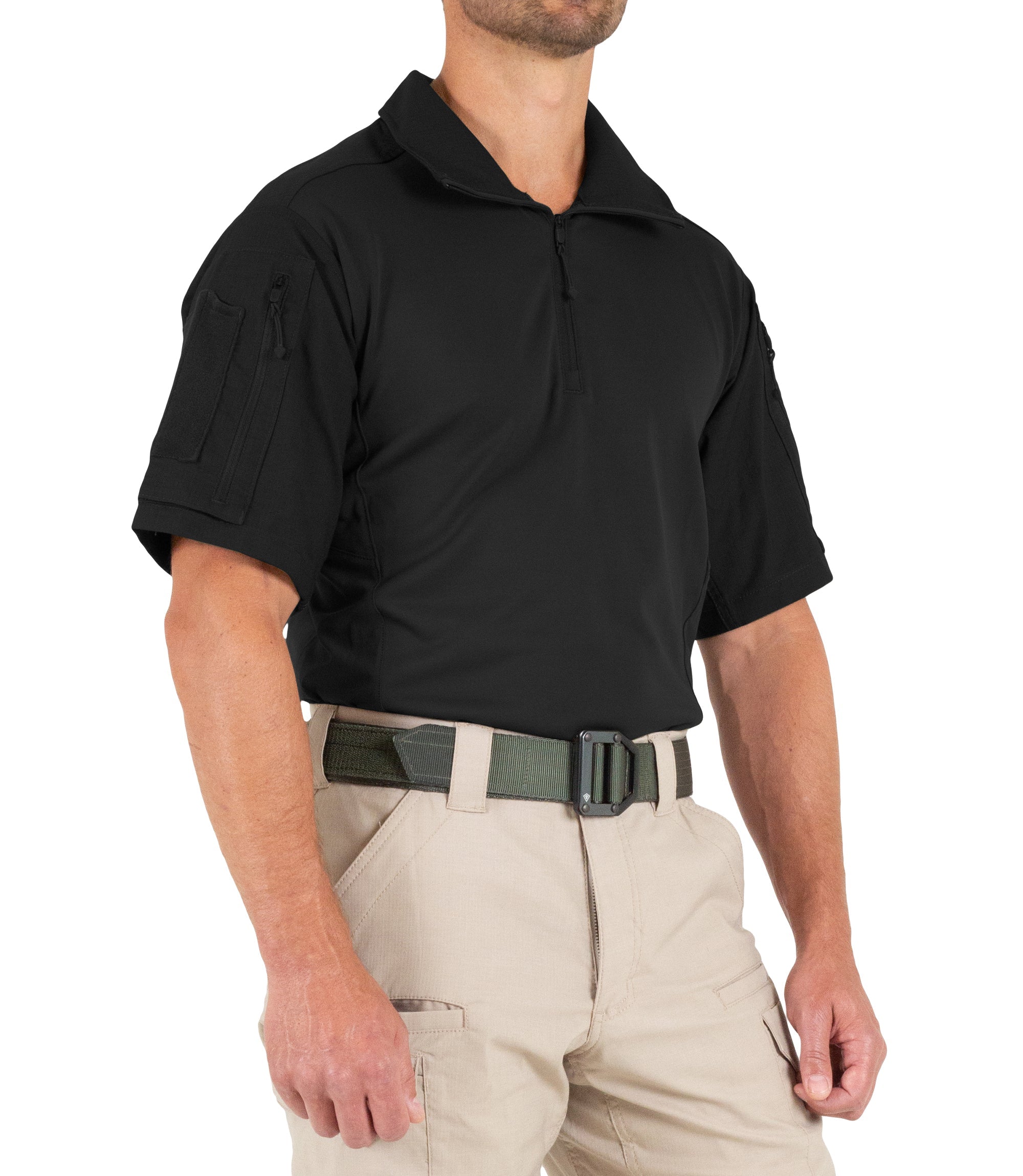 Side of Men's Defender Short Sleeve Shirt in Black |color_black