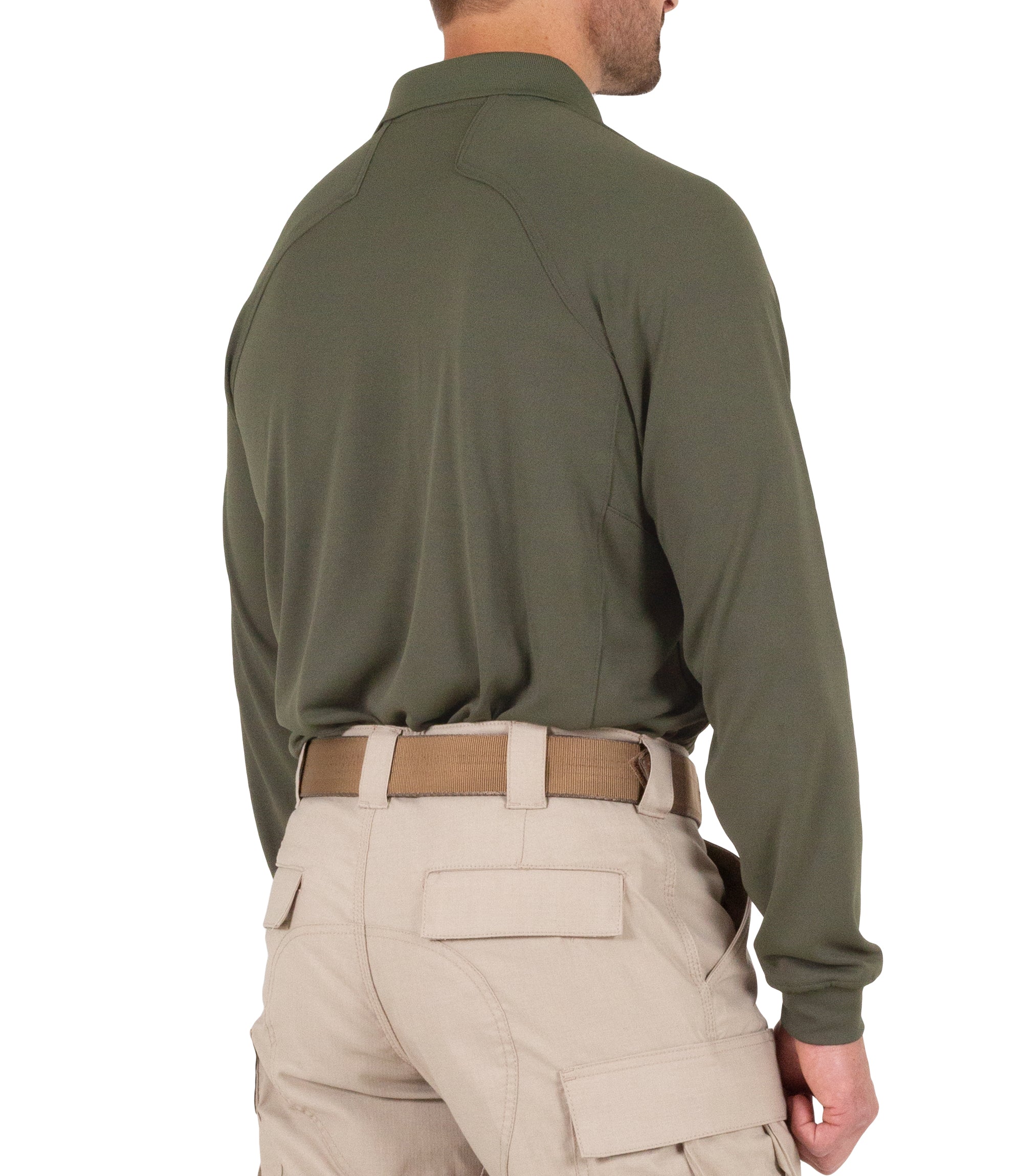 Side of Men's Performance Long Sleeve Polo in OD Green |color_od green