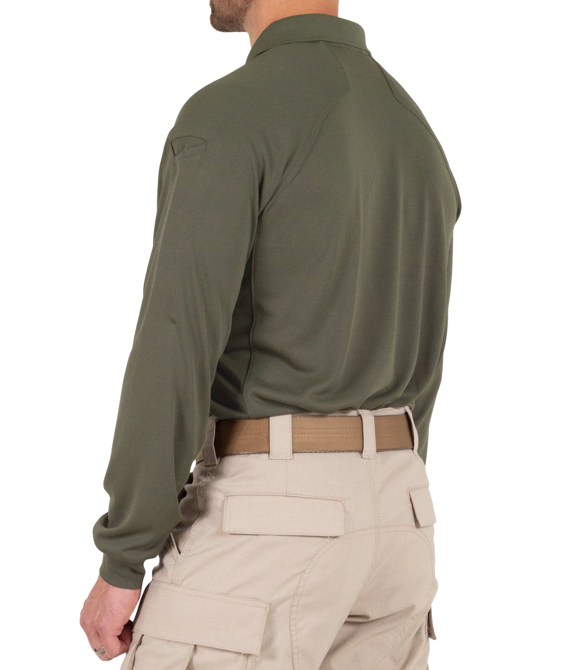 Side of Men's Performance Long Sleeve Polo in OD Green |color_od green