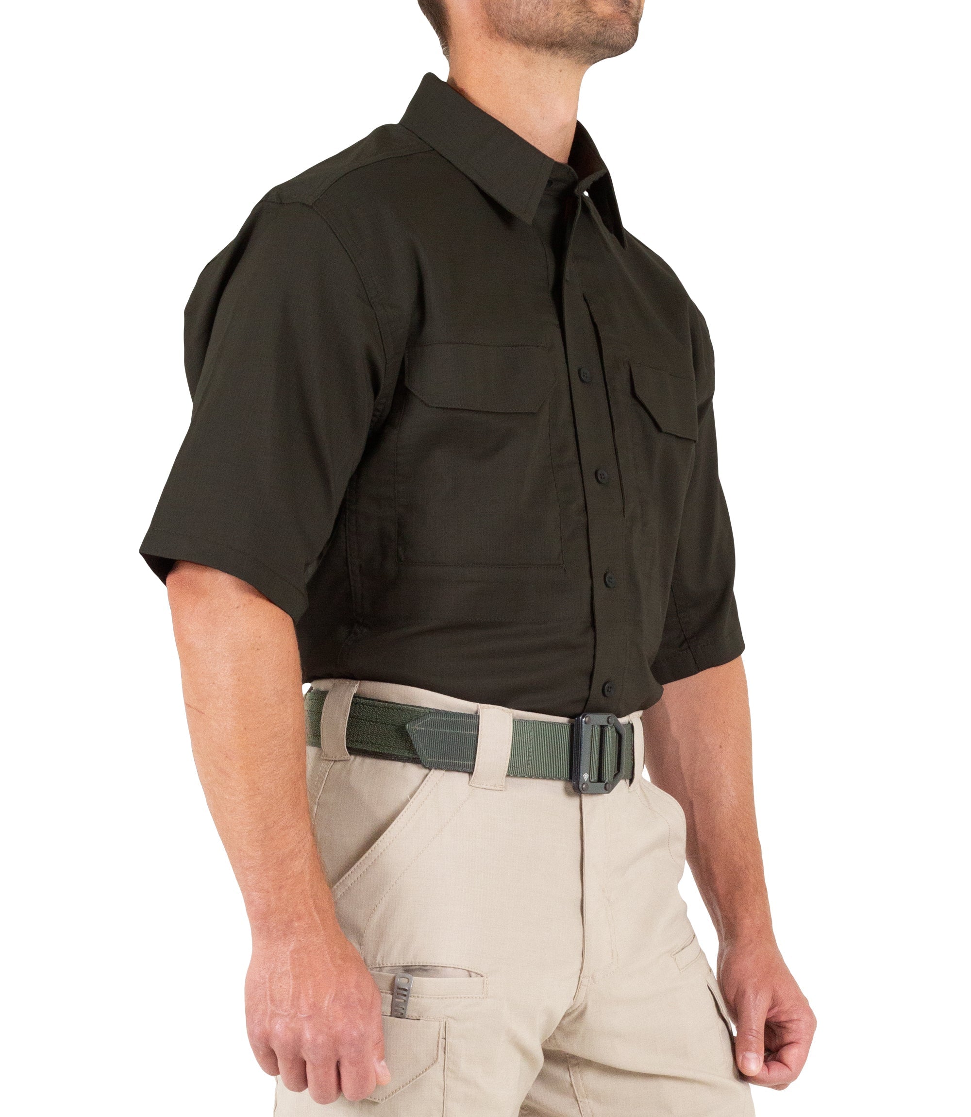 Side of Men's V2 Tactical Short Sleeve Shirt in Kodiak Brown |color_kodiak brown
