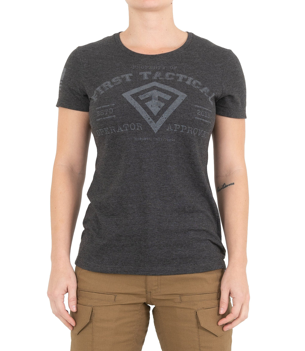 Front of Women's Operator Approved T-Shirt in Charcoal Heather