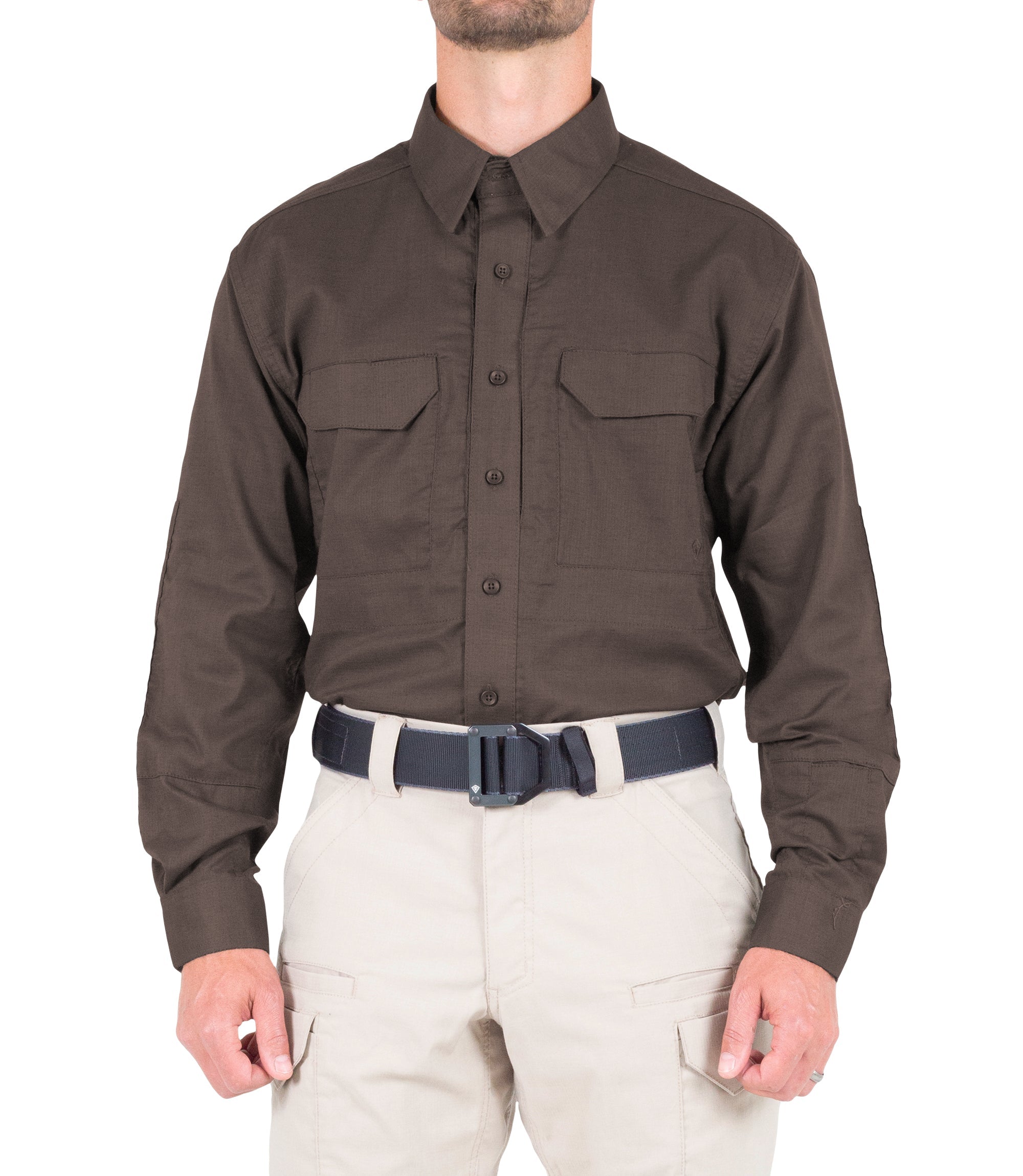 Front of Men's V2 Tactical Long Sleeve Shirt in Kodiak Brown |color_kodiak brown
