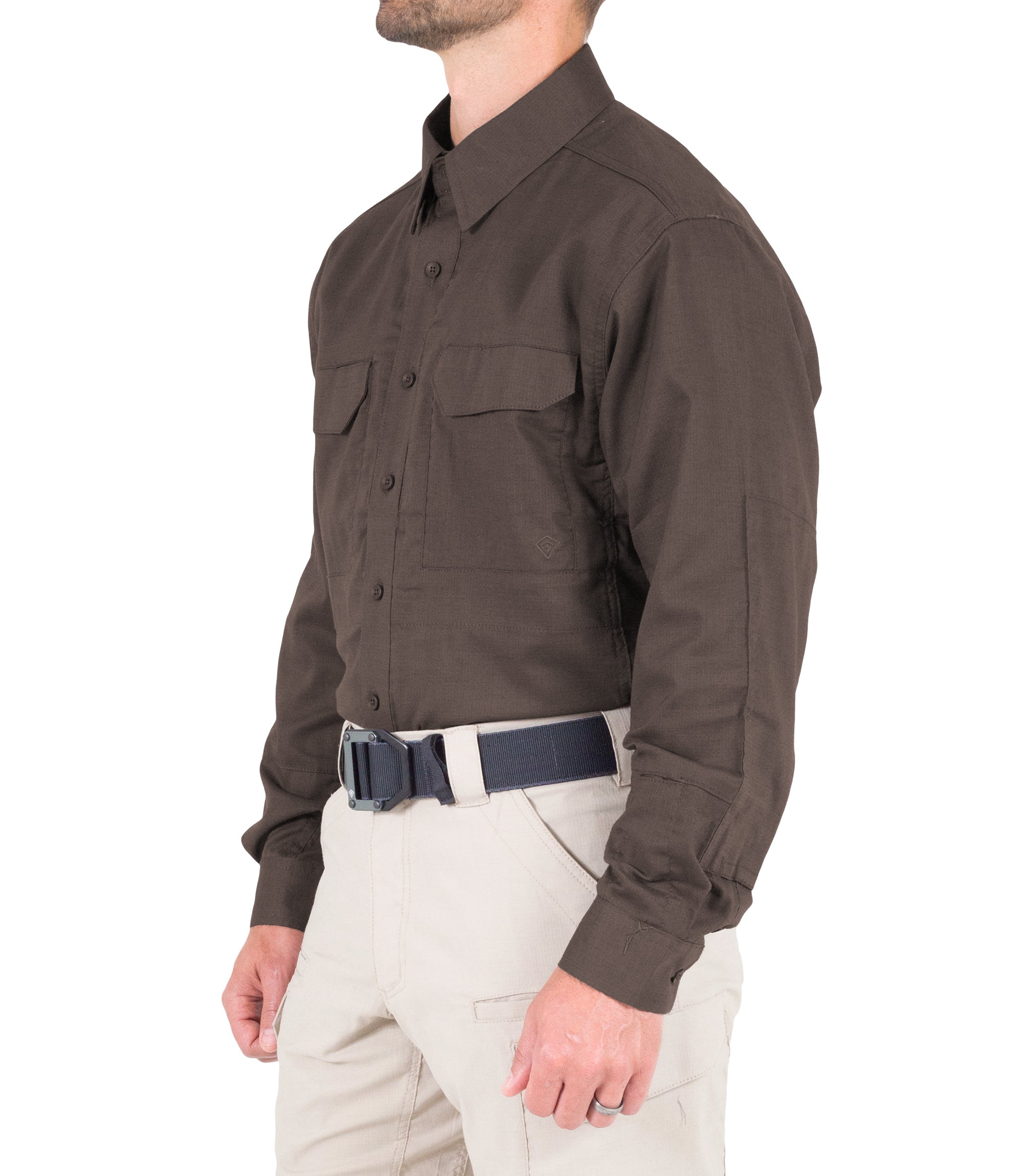 Side of Men's V2 Tactical Long Sleeve Shirt in Kodiak Brown |color_kodiak brown