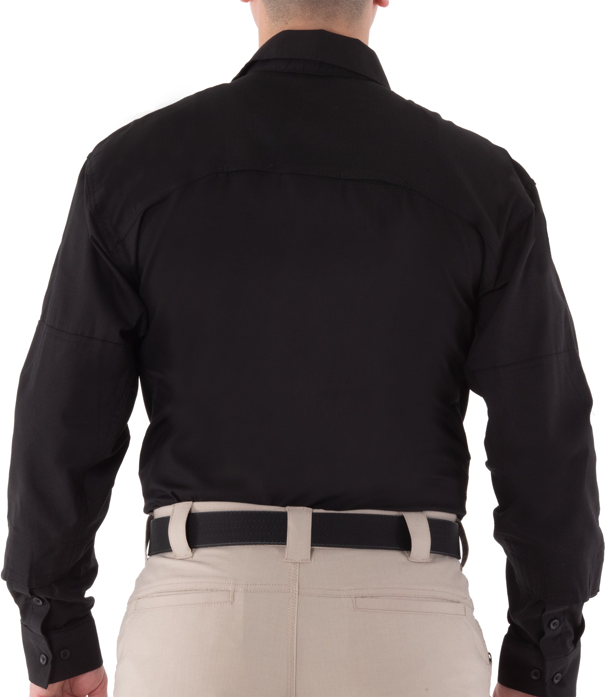 Back of Men's V2 BDU Long Sleeve Shirt in Black |color_black