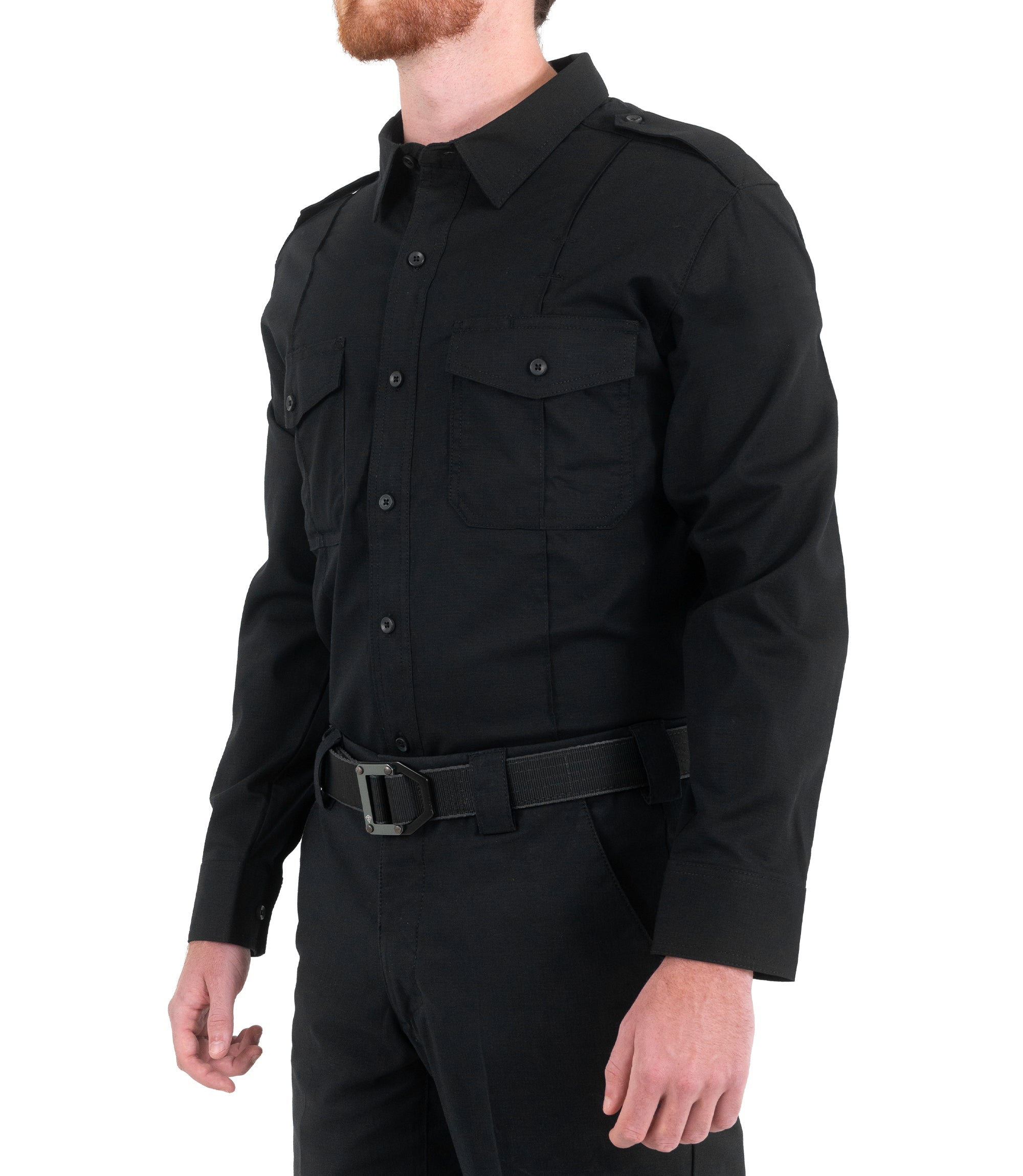 Side of Men's Pro Duty Uniform Shirt in Black |color_black