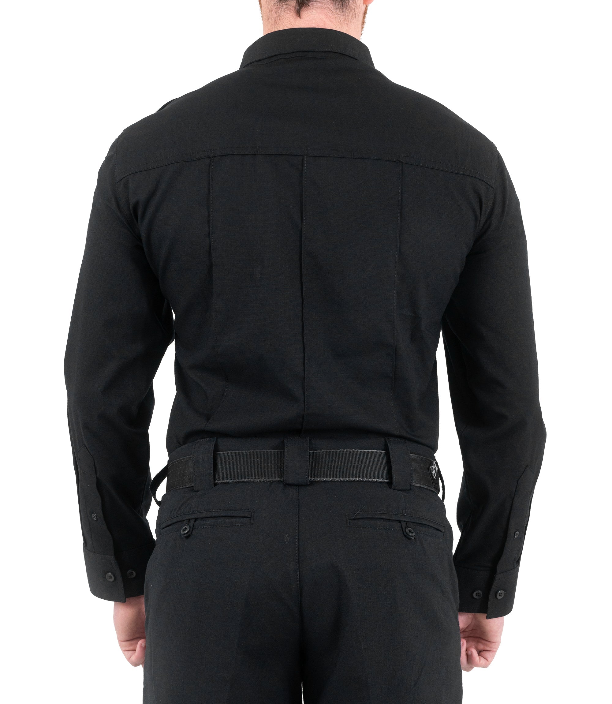 Back of Men's Pro Duty Uniform Shirt in Black |color_black