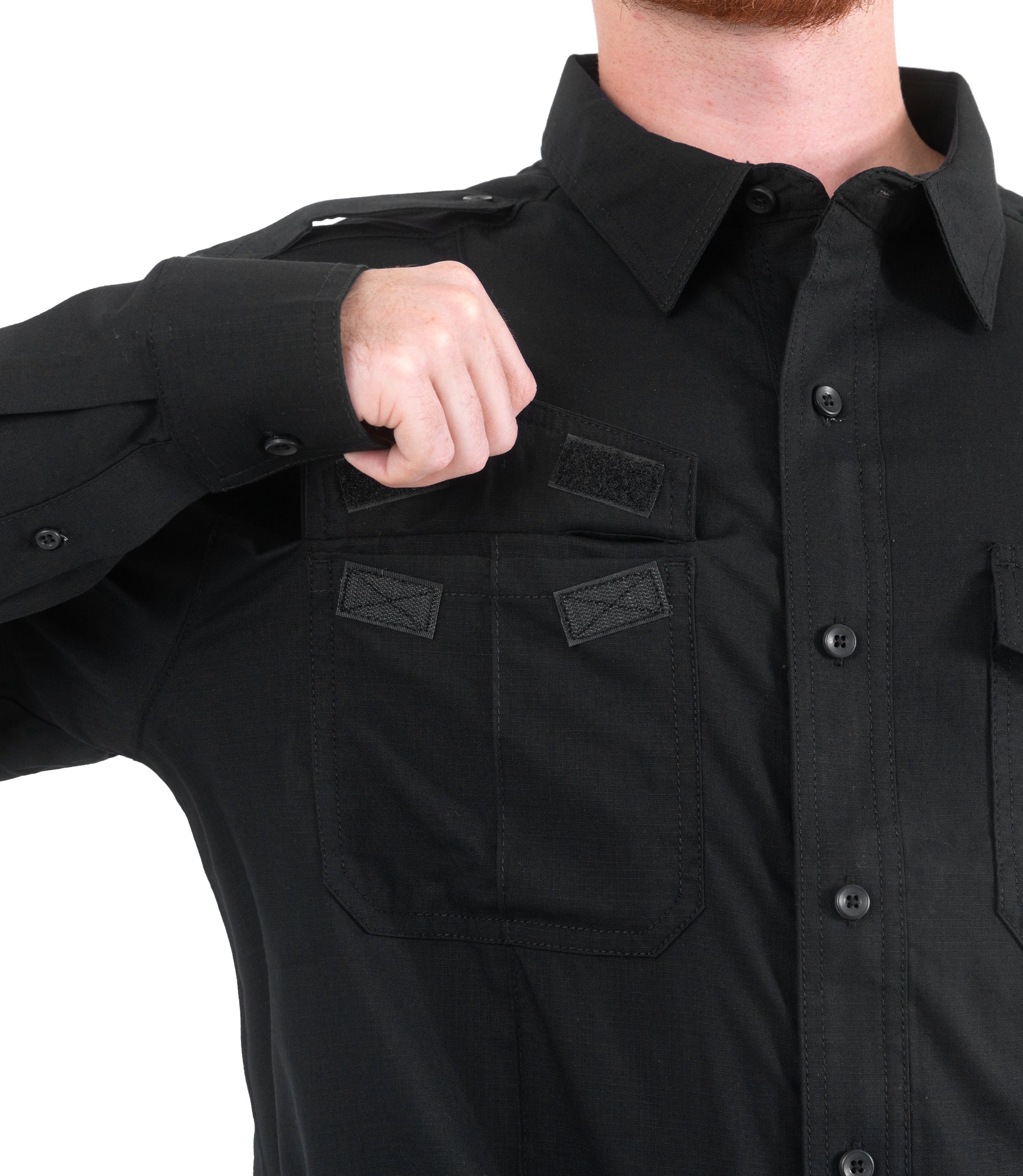 Pocket of Men's Pro Duty Uniform Shirt in Black |color_black