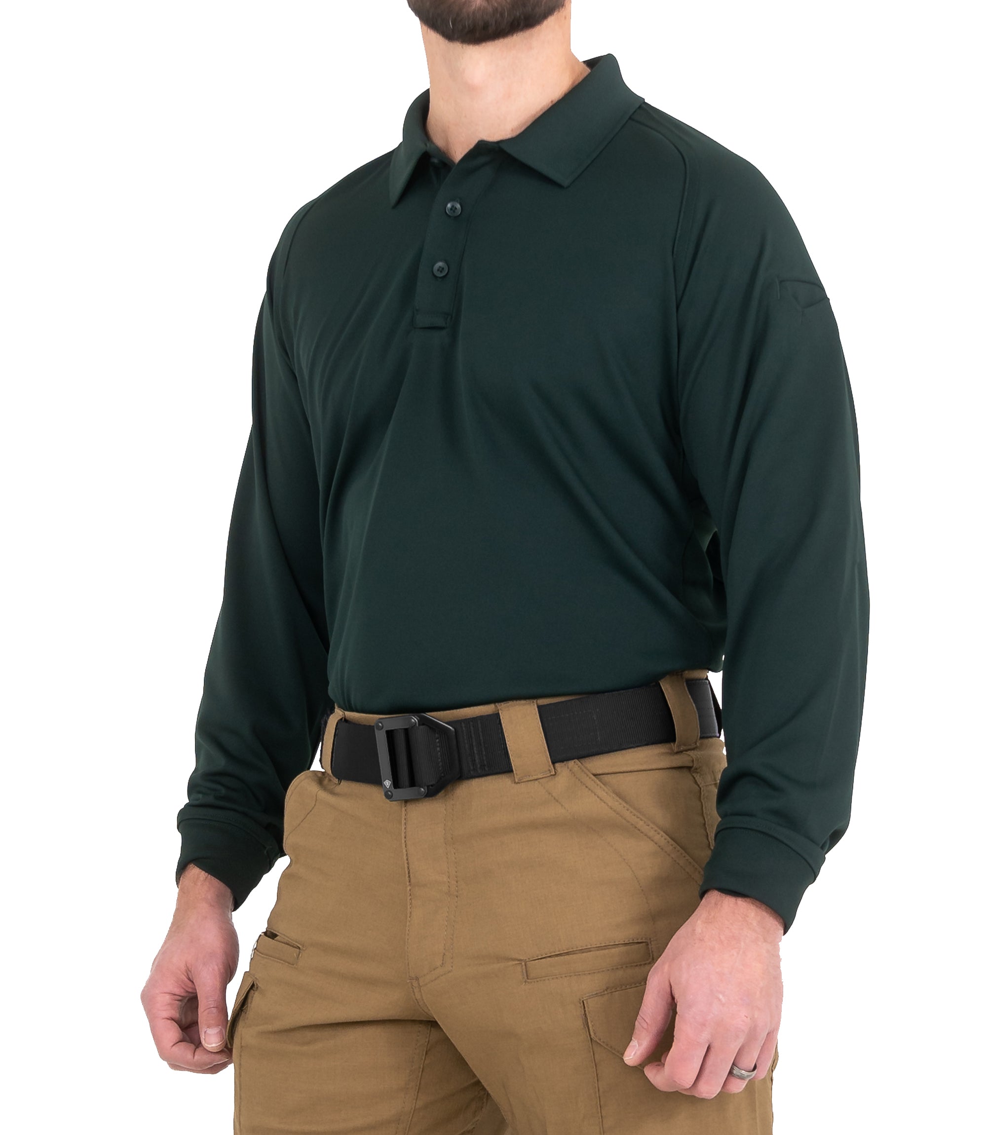 Side of Men's Performance Long Sleeve Polo in Spruce Green |color_spruce green