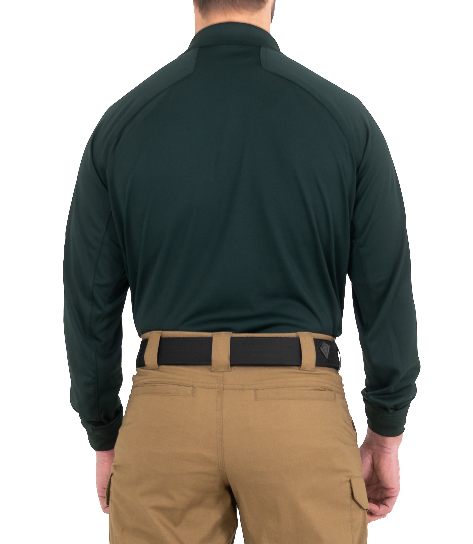 Back of Men's Performance Long Sleeve Polo in Spruce Green |color_spruce green