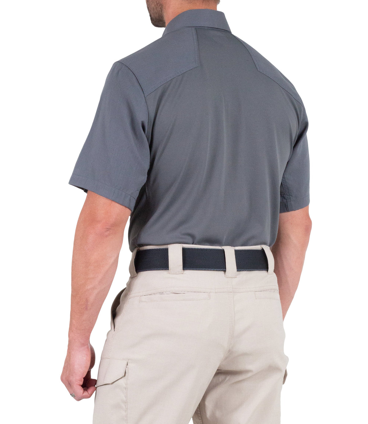 Side of Men's V2 Pro Performance Short Sleeve Shirt in Wolf Grey |color_wolf grey