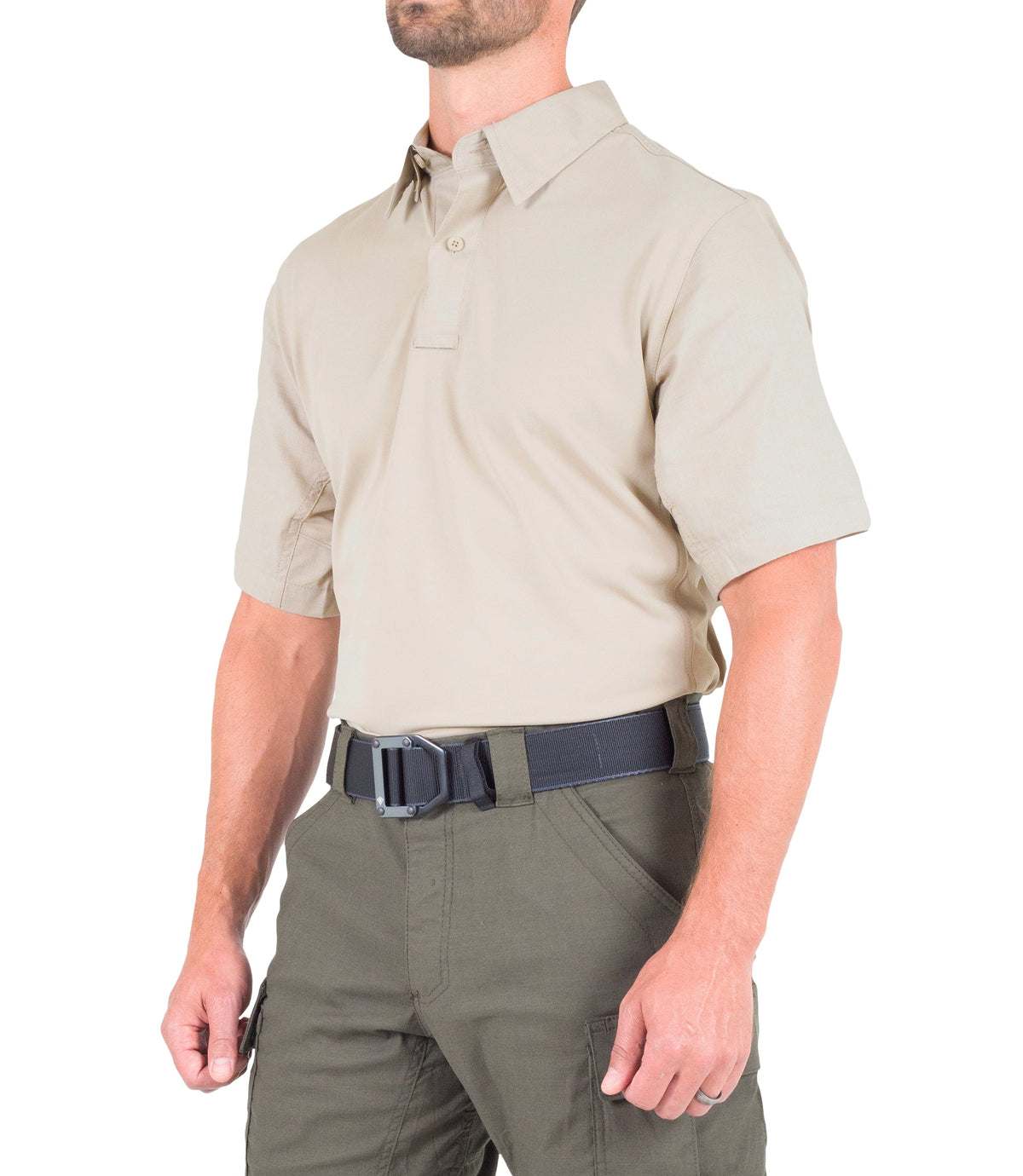 Side of Men's V2 Pro Performance Short Sleeve Shirt in Silver Tan |color_silver tan