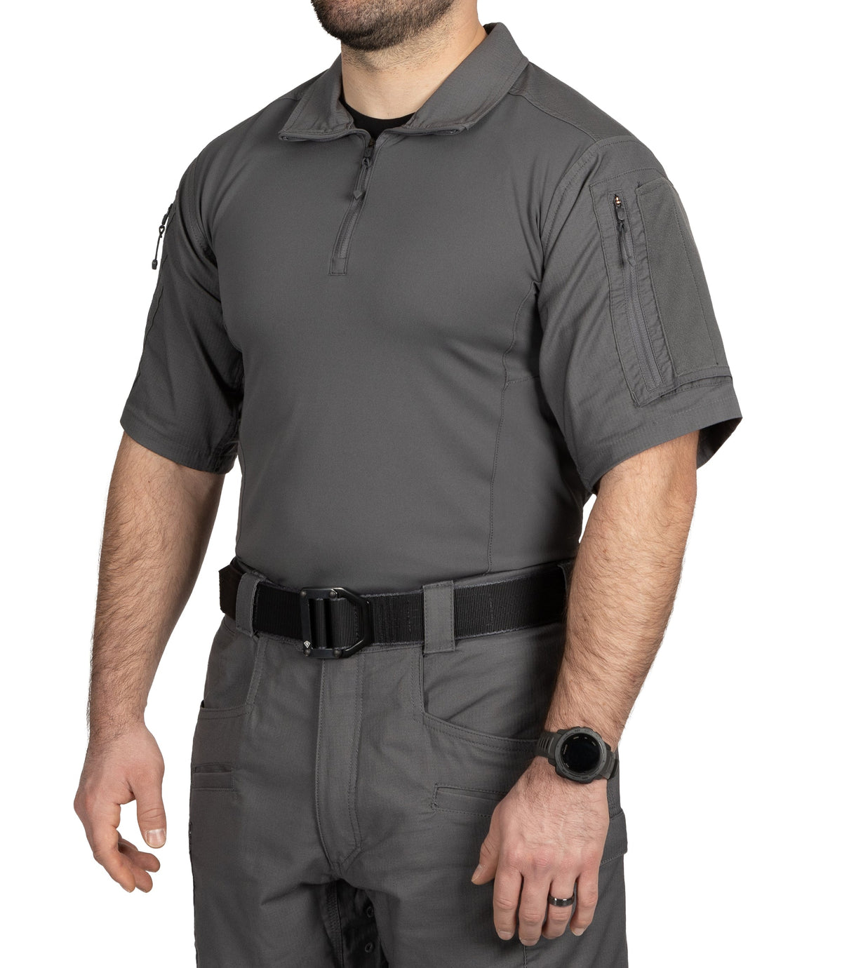 Front of Men's Defender Short Sleeve Shirt in Wolf Grey |color_wolf grey