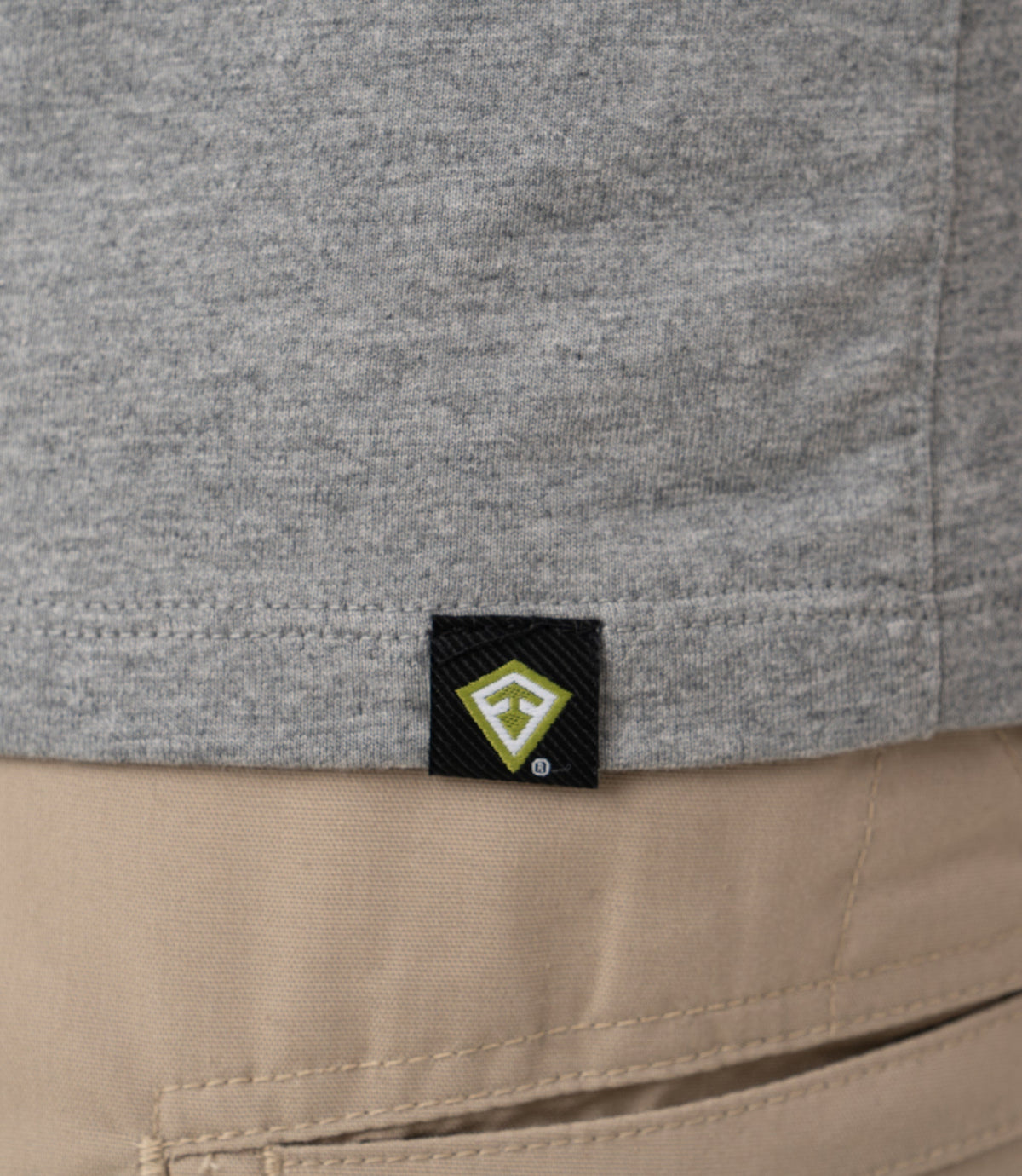Closeup waist of Men's Tactix Cotton T-Shirt in Heather Grey |color_heather grey