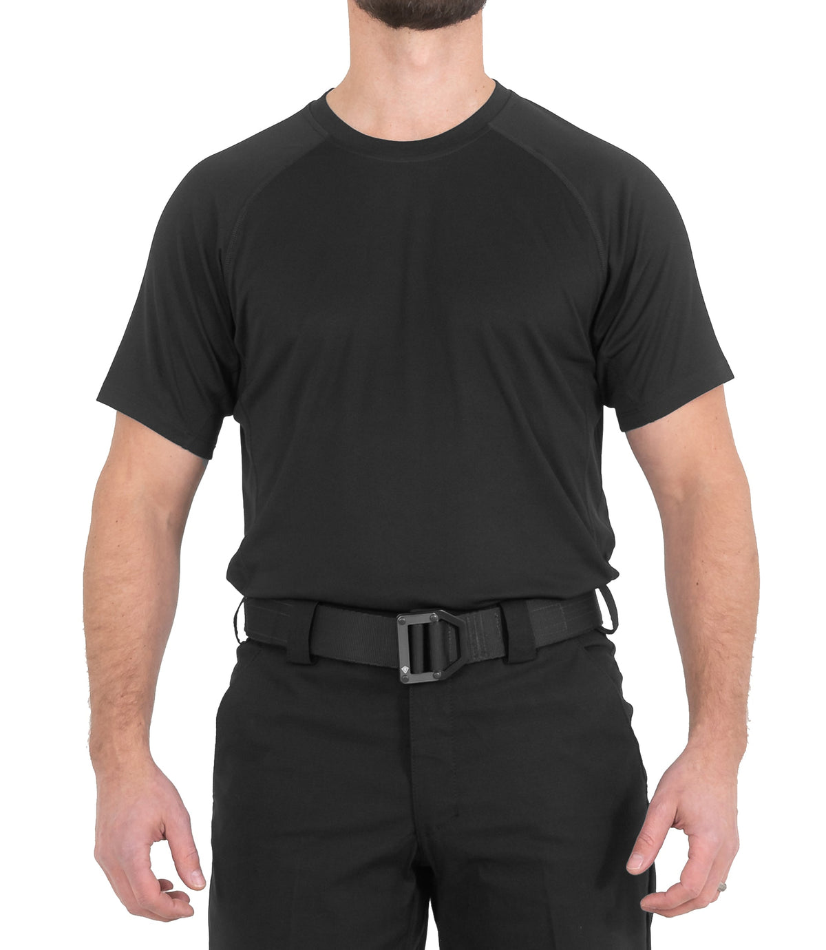 Front of Mens Performance Short Sleeve T-Shirt in Black |color_black