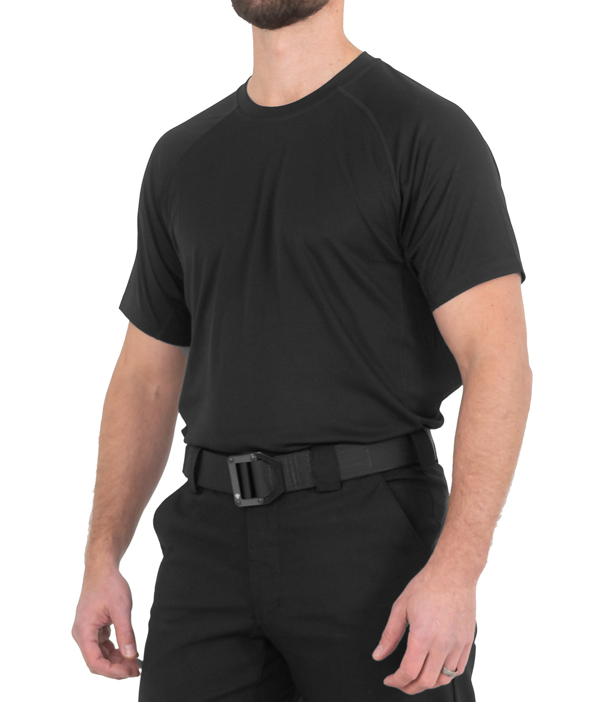 Side of Mens Performance Short Sleeve T-Shirt in Black |color_black