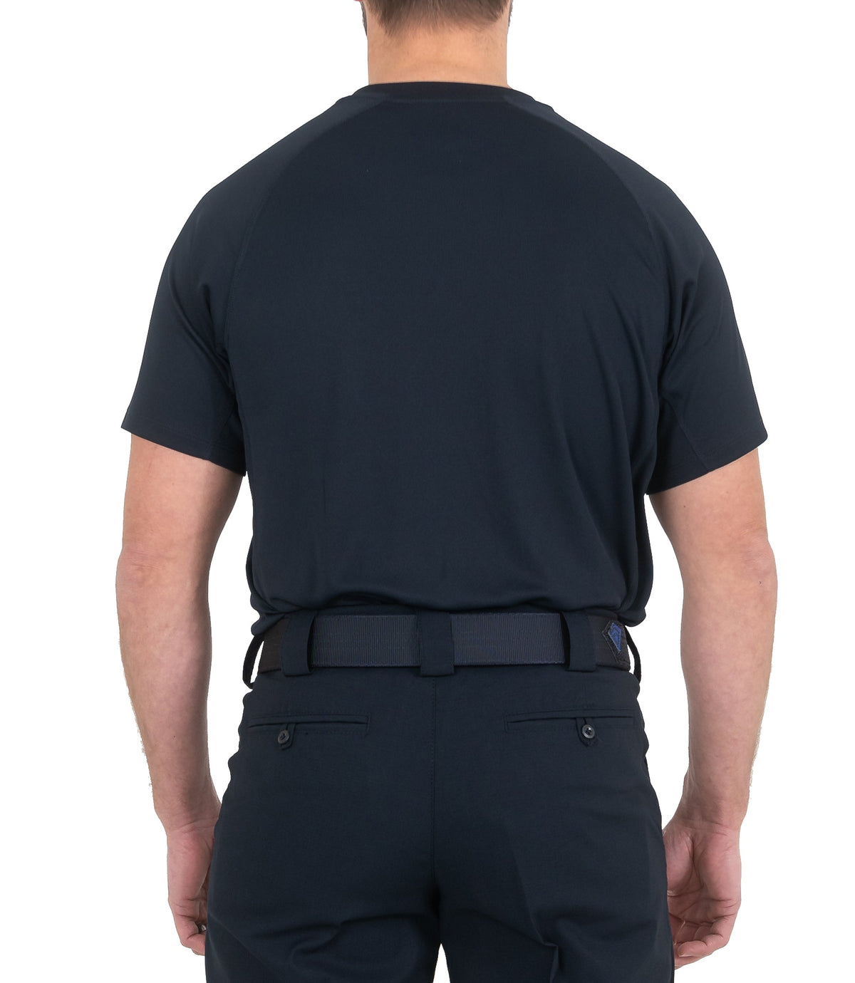 Back of Mens Performance Short Sleeve T-Shirt in Midnight Navy |color_midnight navy