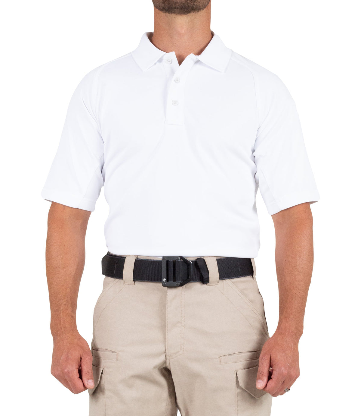 Front of Men's Performance Short Sleeve Polo in White |color_white