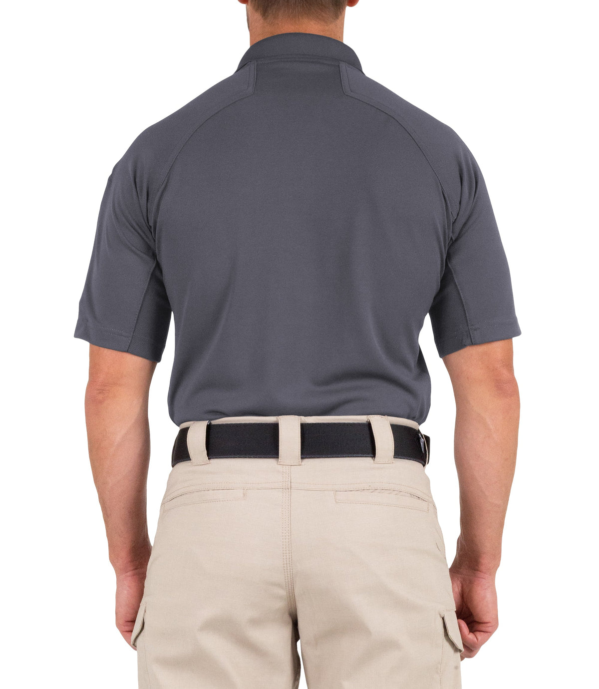 Back of Men's Performance Short Sleeve Polo in Asphalt |color_asphalt