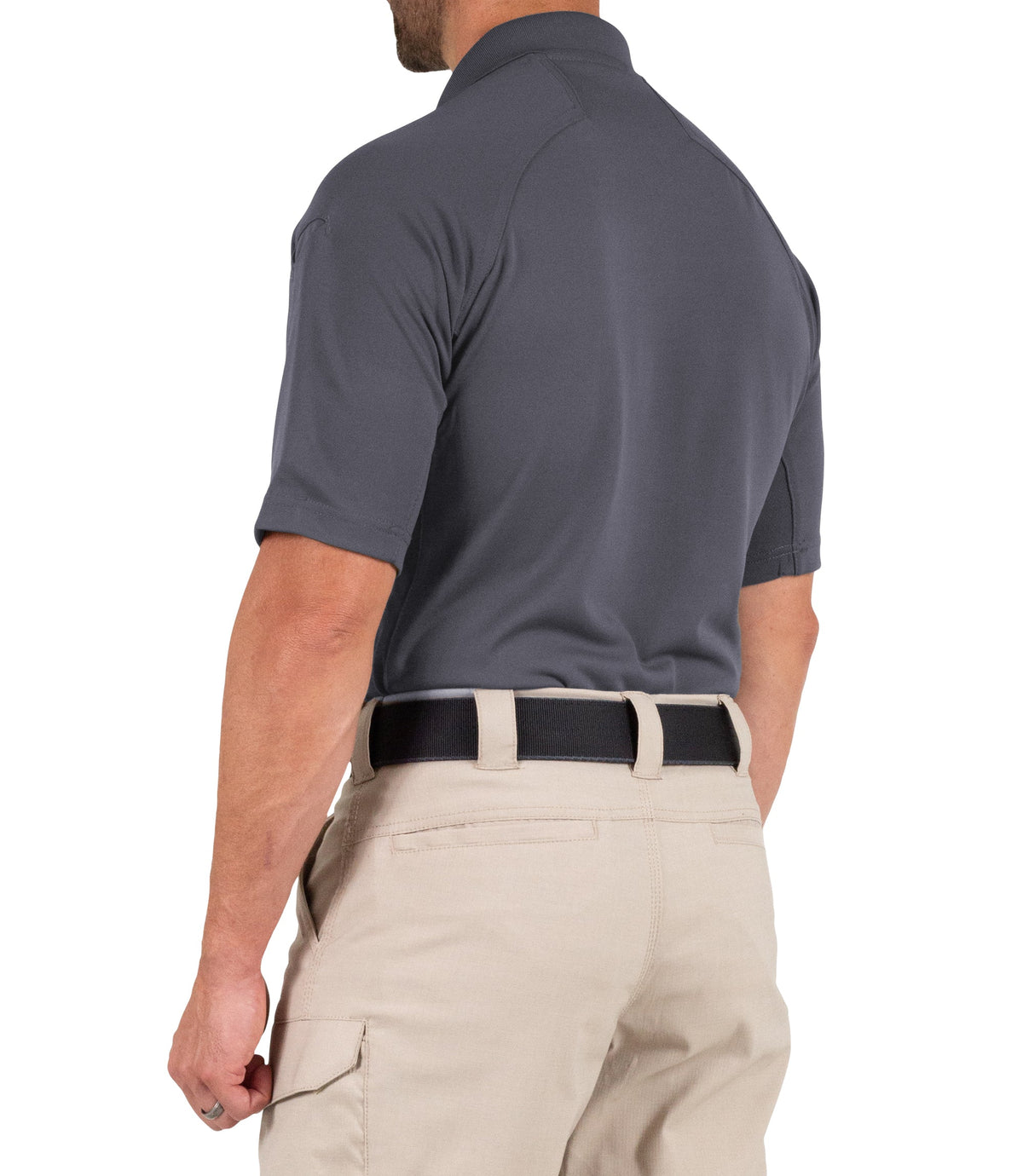 Side of Men's Performance Short Sleeve Polo in Asphalt |color_asphalt