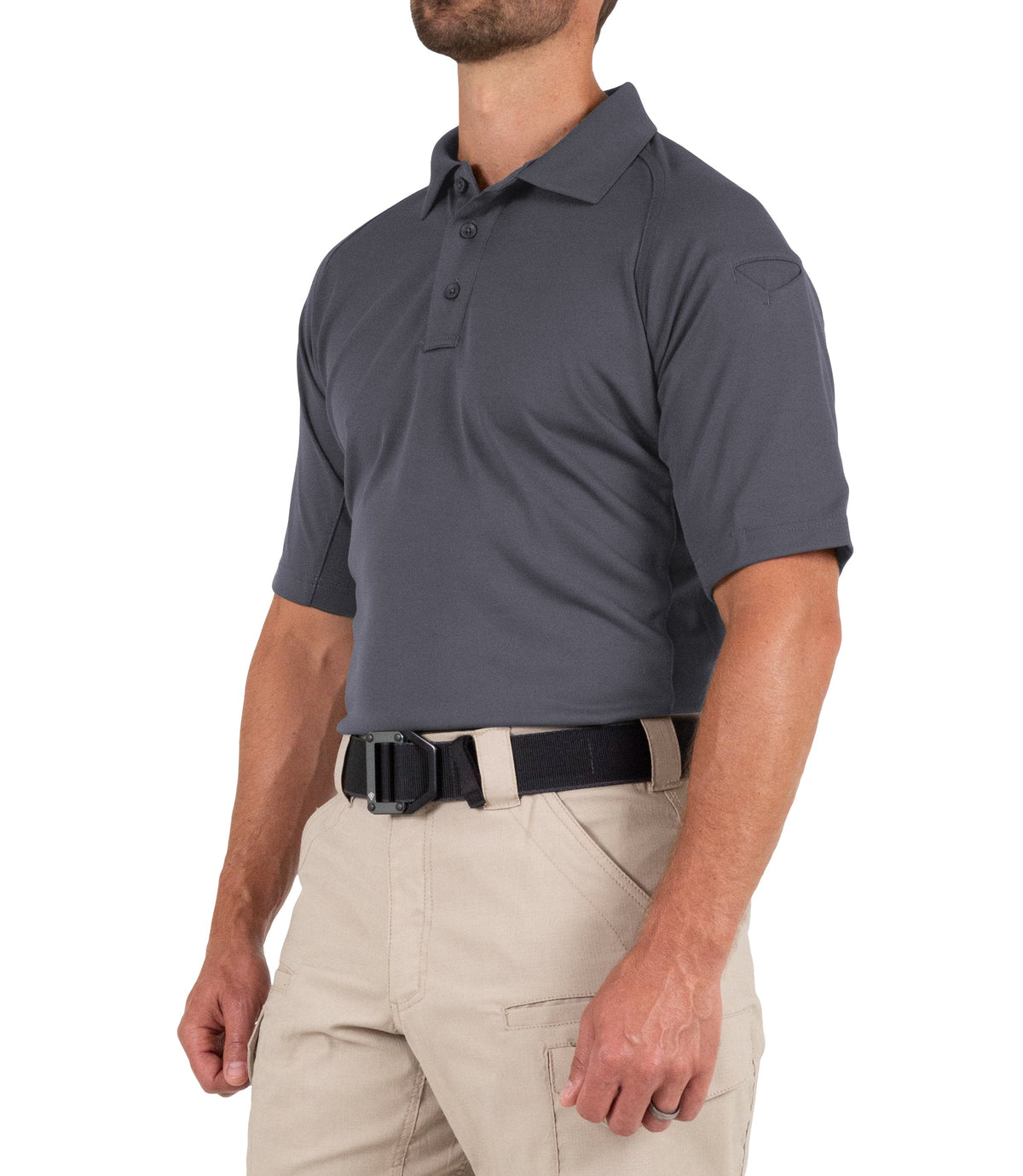 Side of Men's Performance Short Sleeve Polo in Asphalt |color_asphalt