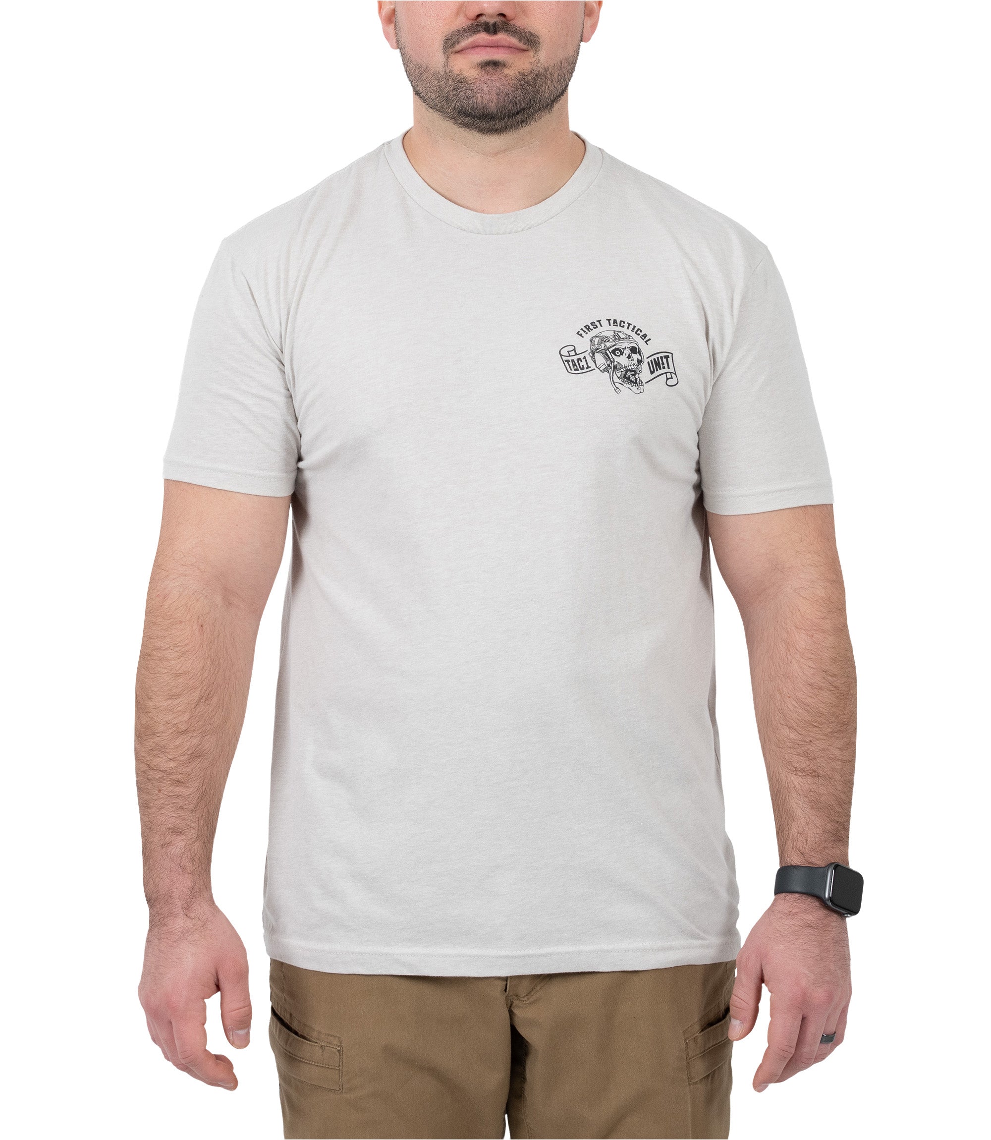 Front view of Stay Alert, Stay Alive t-shirt in color Tan|color_tan