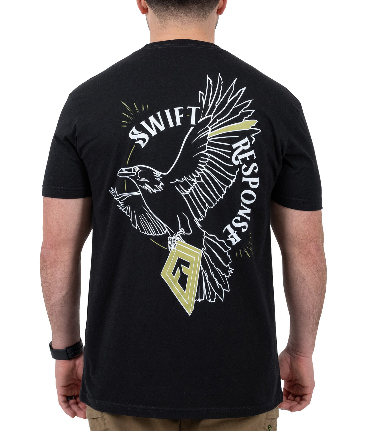 Back view of Swift Response T-shirt in color black|color_black