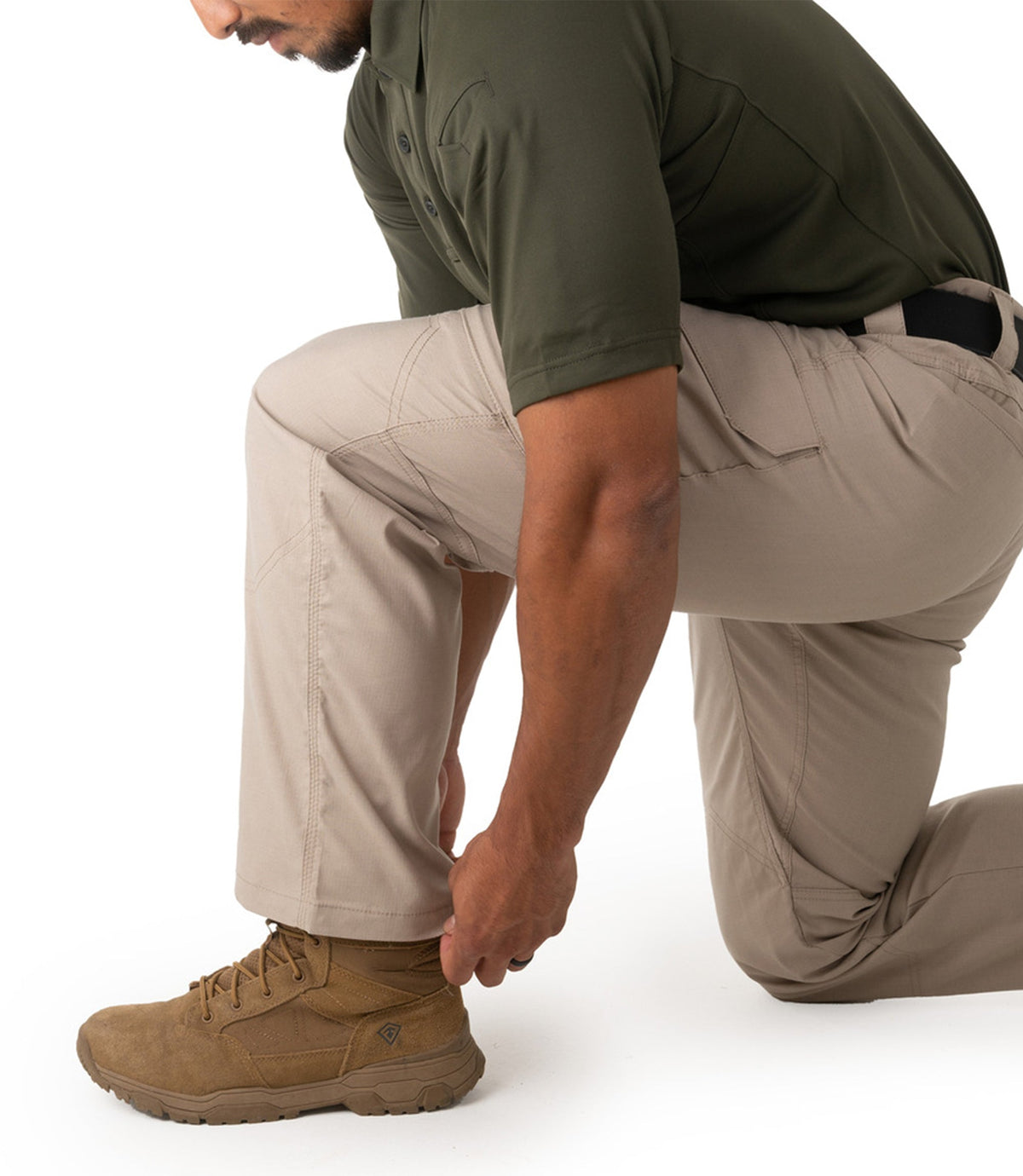 Kneeling of Mens V2 Tactical Pants in Khaki |color_khaki