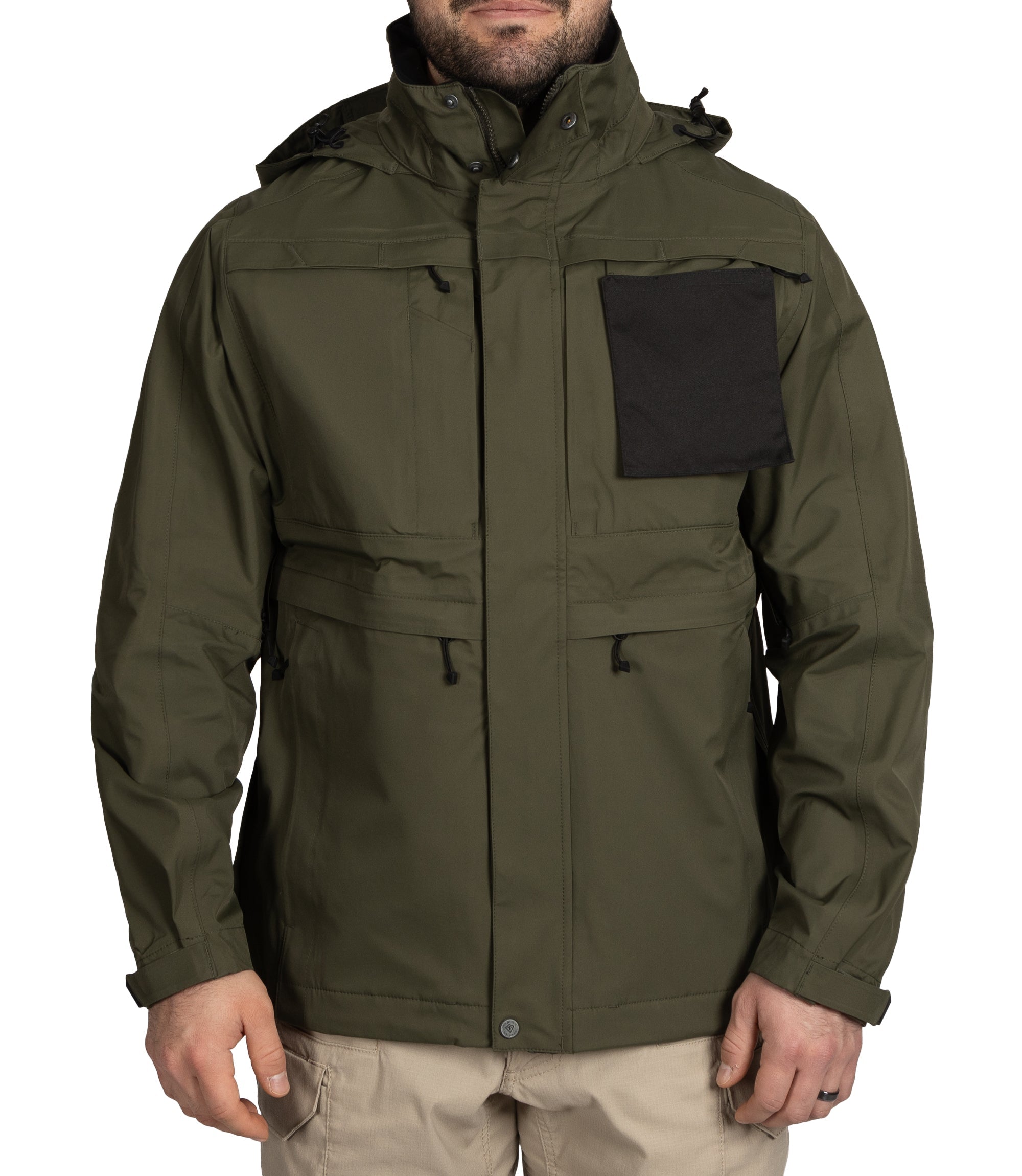Front Hook and Loop ID Panel of Men's Tactix 3-In-1 System Parka in OD Green |color_od green