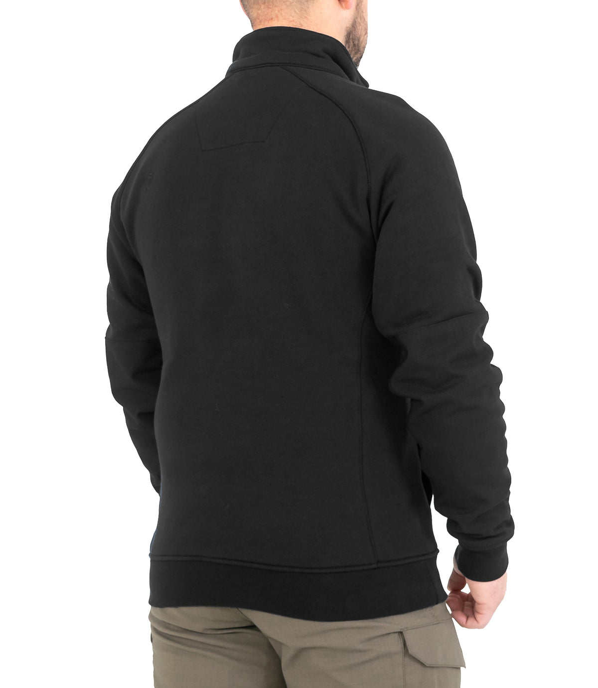 Side of Mens Cotton Job Shirt Quarter Zip in Black |color_black