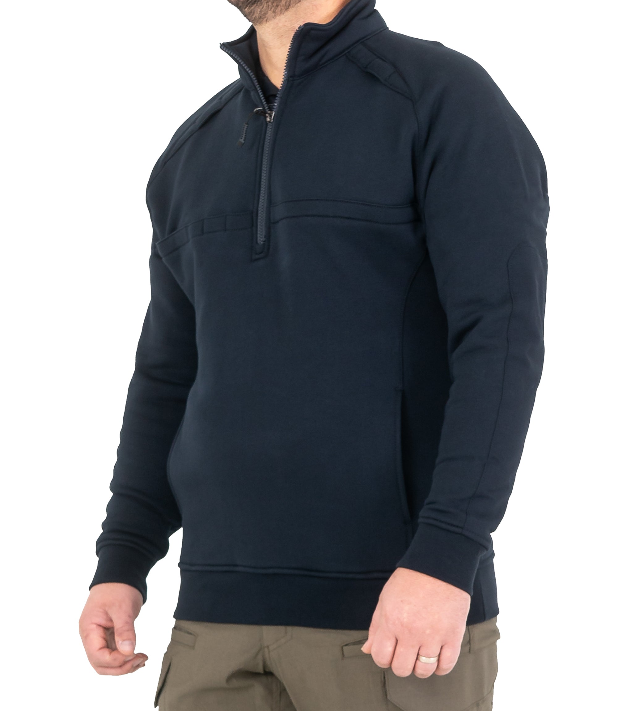 Side of Mens Cotton Job Shirt Quarter Zip in Midnight Navy |color_midnight navy