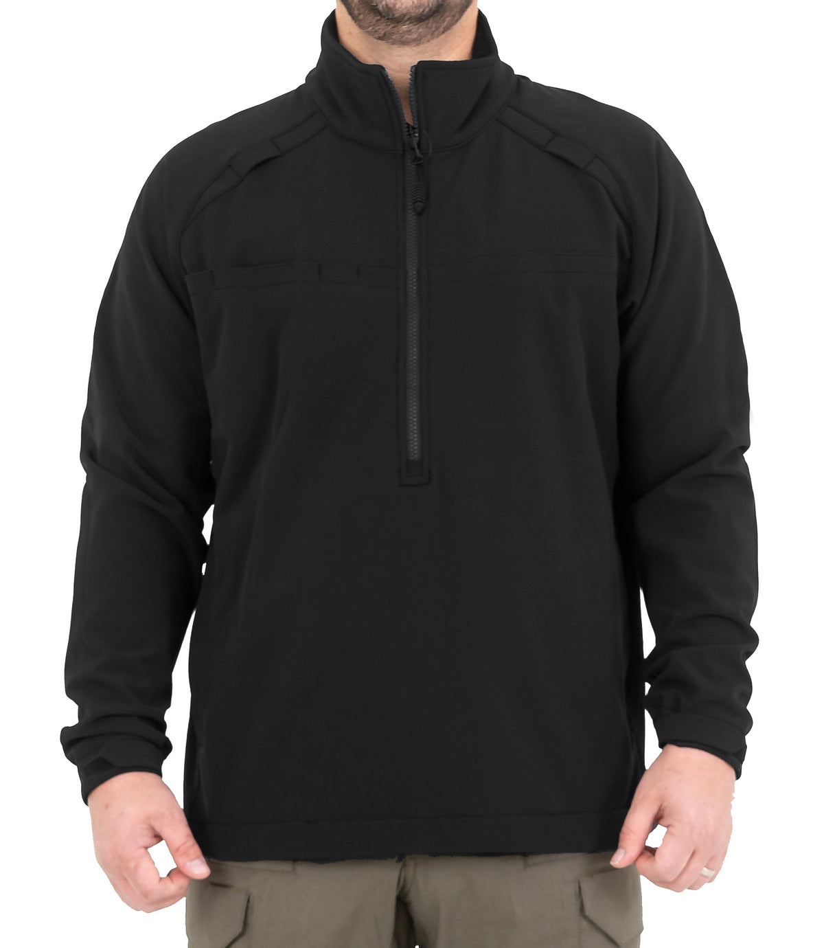 Front of Mens Tactix Softshell Pullover in Black |color_black